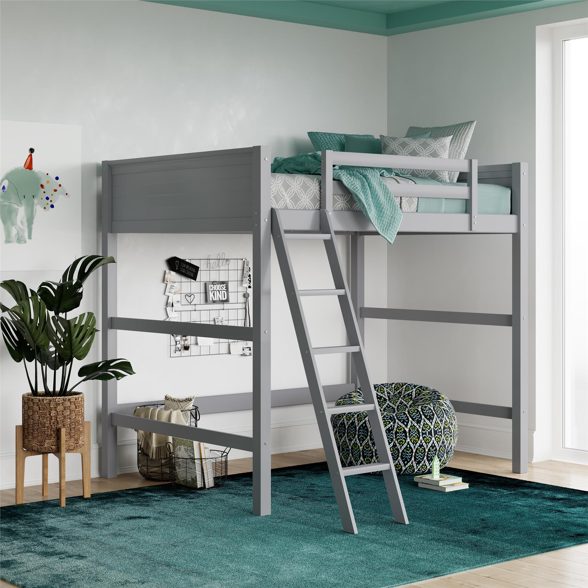 GDFStudio 348945 Denver Modern Metal Loft Bed for Kids Gray