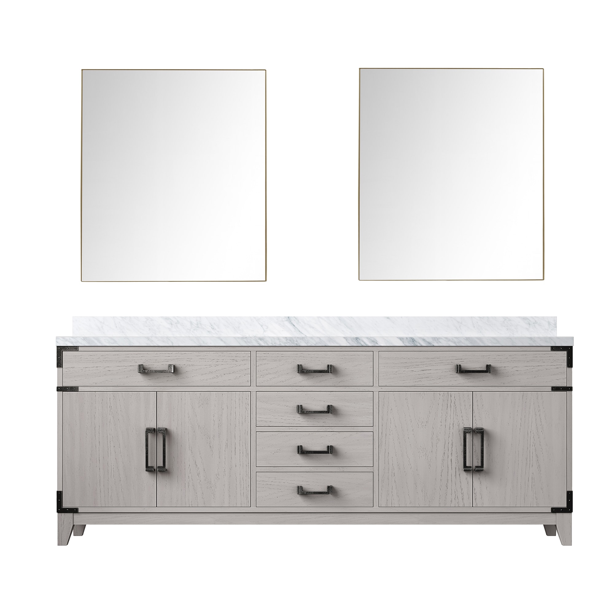 Lexora LVW80DM110 Wilton 80-in White Oak Undermount Double Sink Bathroom Vanity with White Carrara Marble Top (Mirror Included)