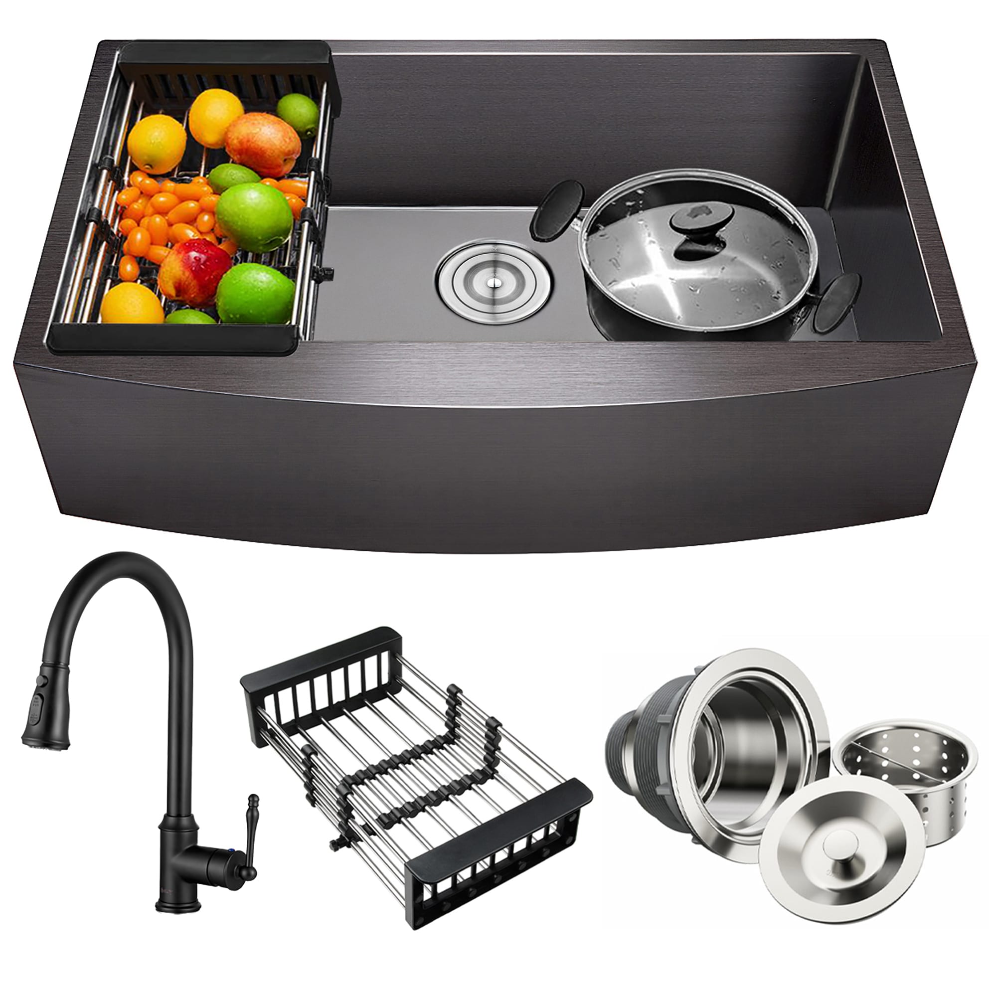 AKDY Farmhouse apron front 33-in x 20-in Stainless steel Single bowl Kitchen Sink All-in-One Kit