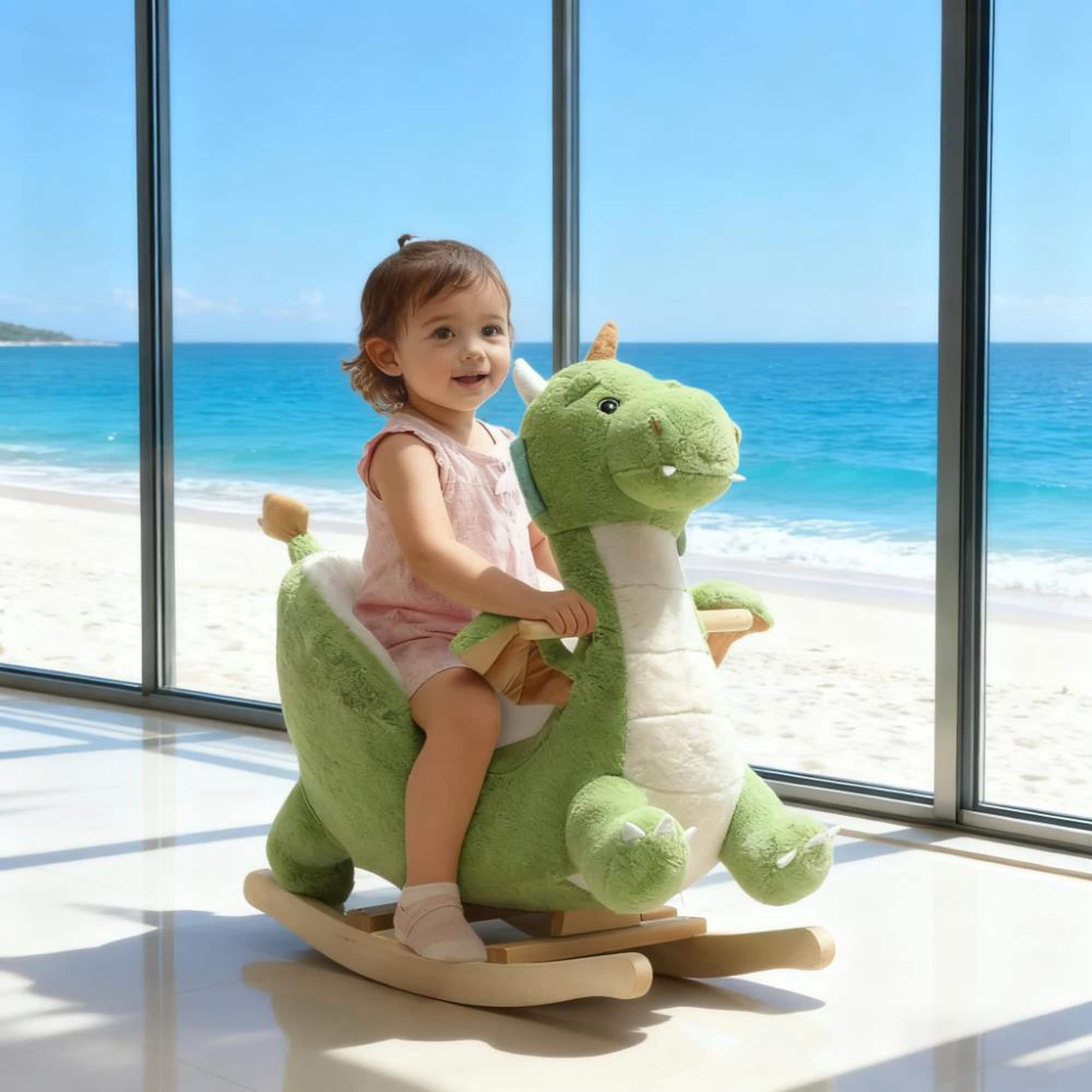 HyperDrop Cart Ergonomic Soft Plush Animal Kids Rocking Horse Ride-On ...