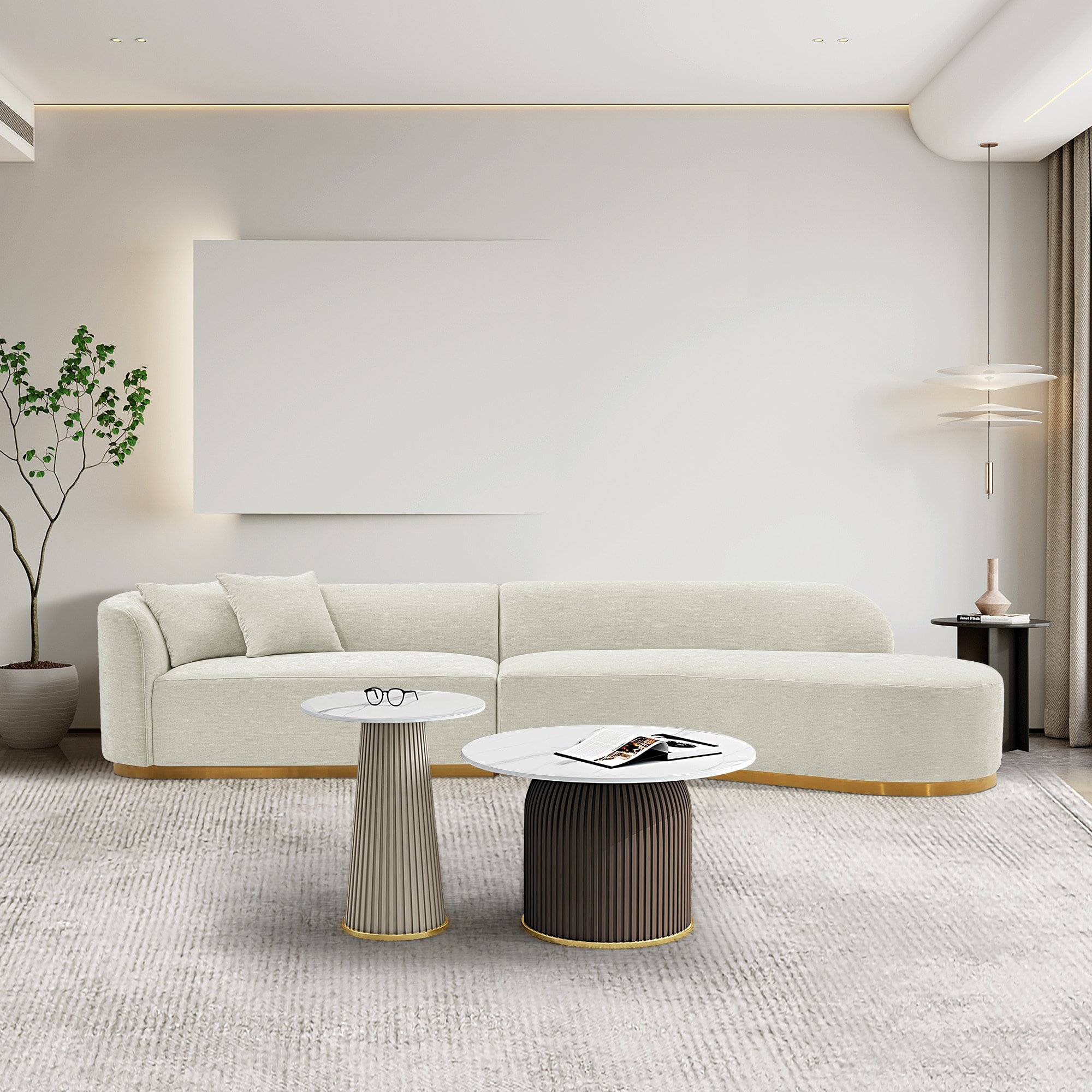 Manhattan Comfort SF012-IV 131.89-in Modern Ivory Chenille Sofa