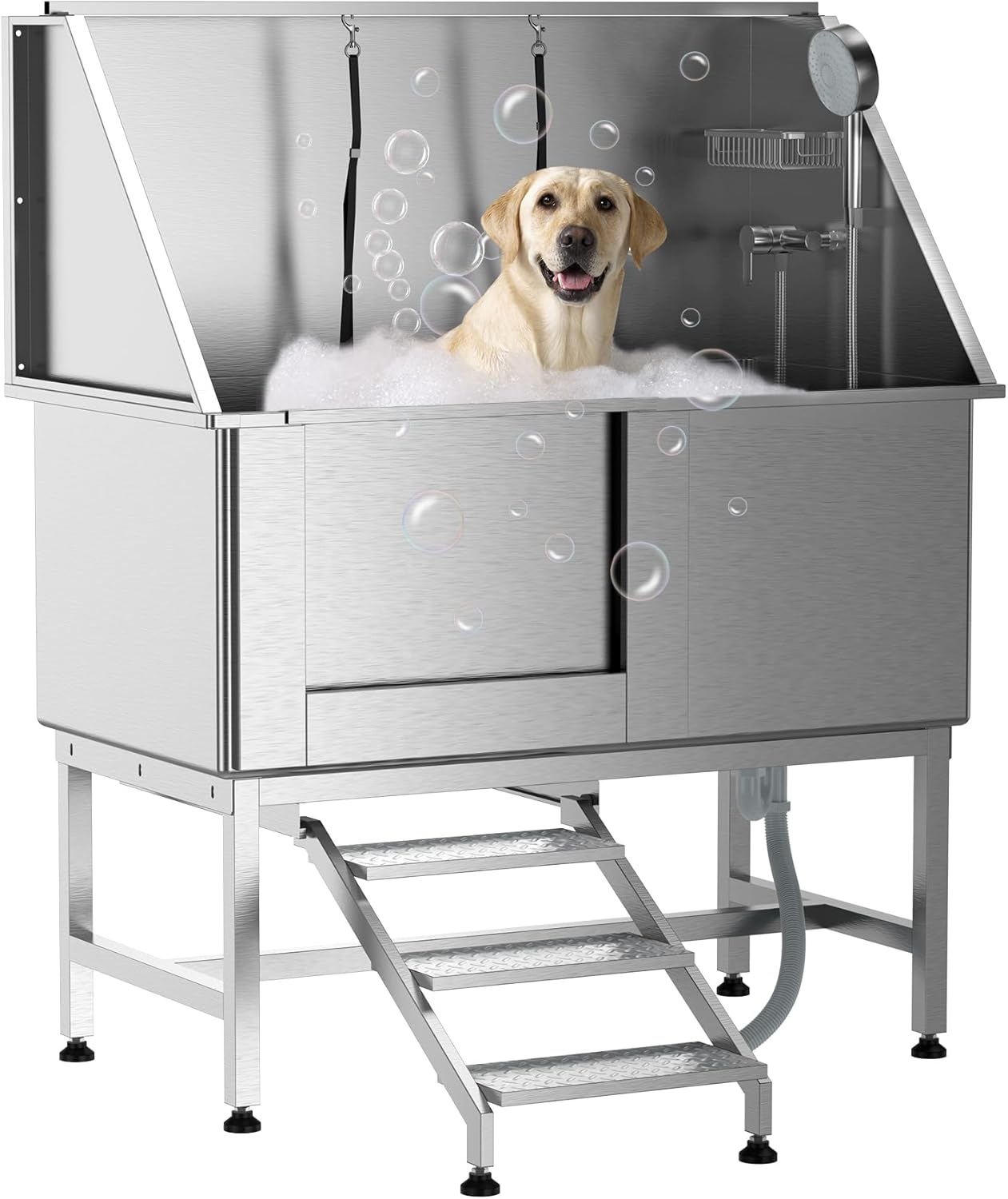 Qeetex PHO-0ZF6ANHC 50IN Stainless Steel Dog Washing Station Pet Grooming Tub for All Pet Sizes Home Right Door