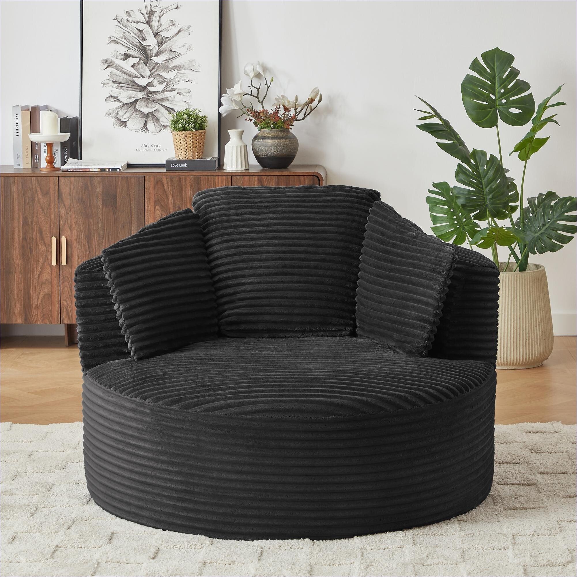 Watnature Corduroy Modern Round Accent Chair Compressible Cushioned ...