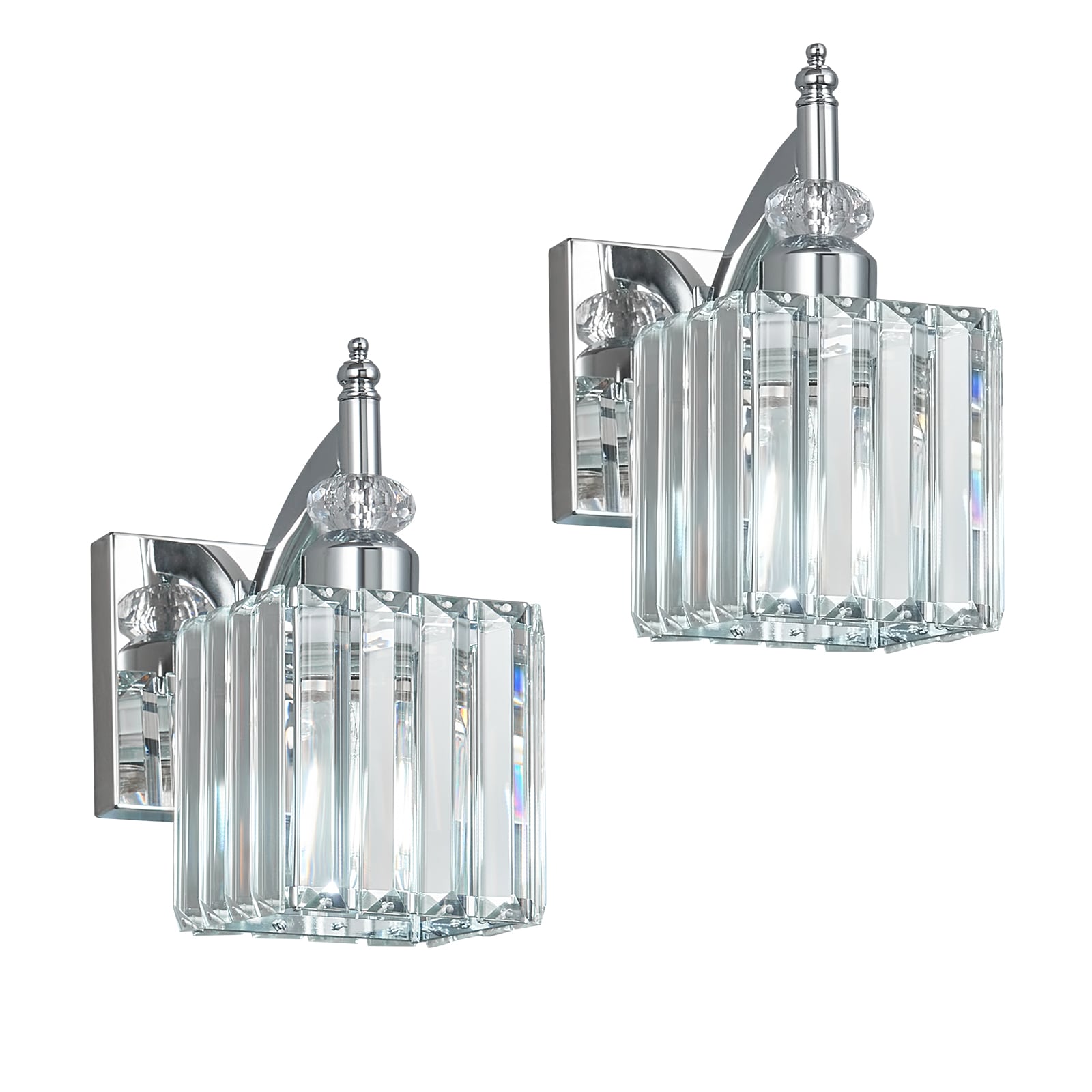 ZHLLMQ - Modern 1 Light 2 Pack 7.28 in Chrome Fluted Crystal Glass Bathroom Vanity Wall Sconce Li...