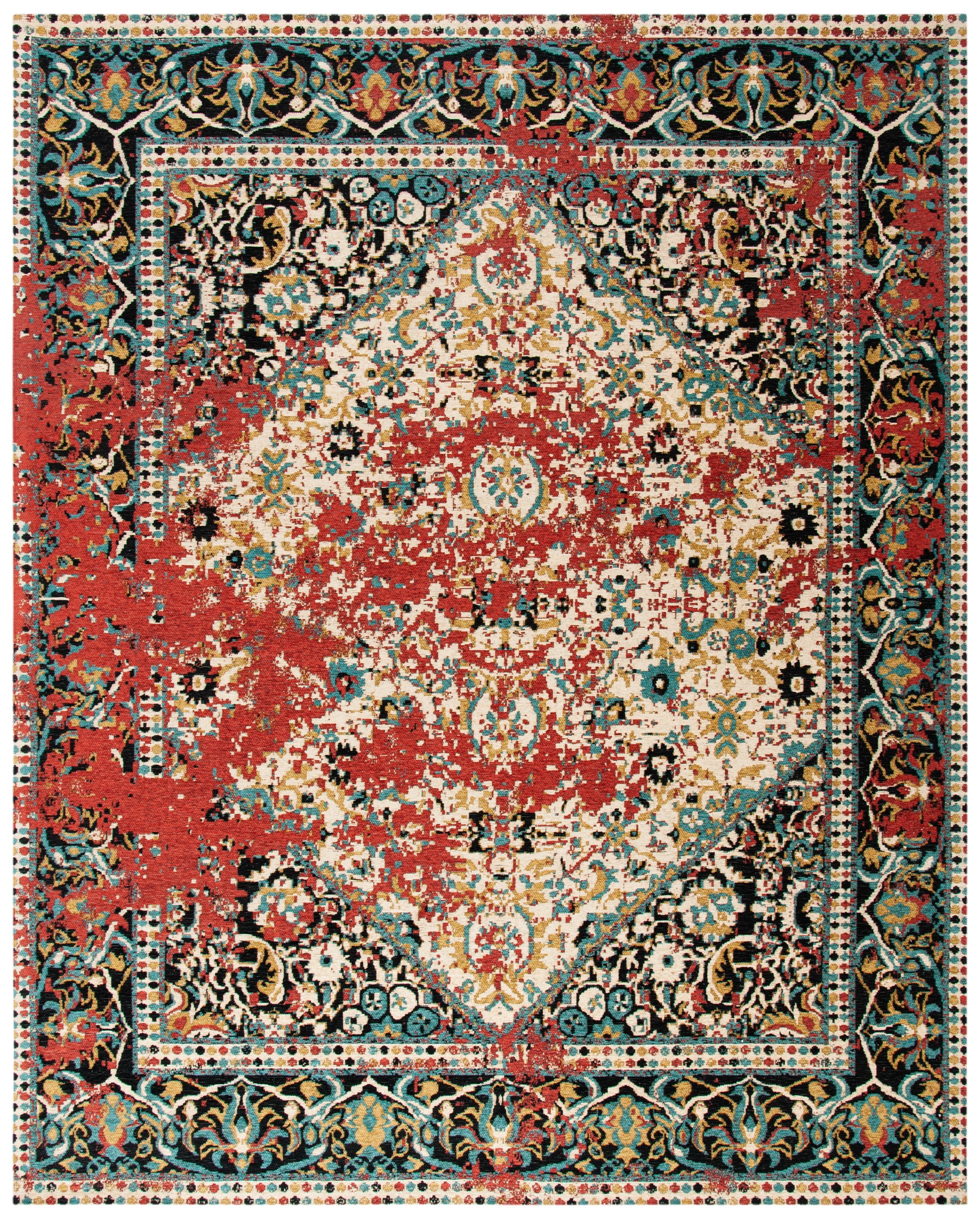 Red and Charcoal Flat Woven Cotton Synthetic 8' x 10' Rug