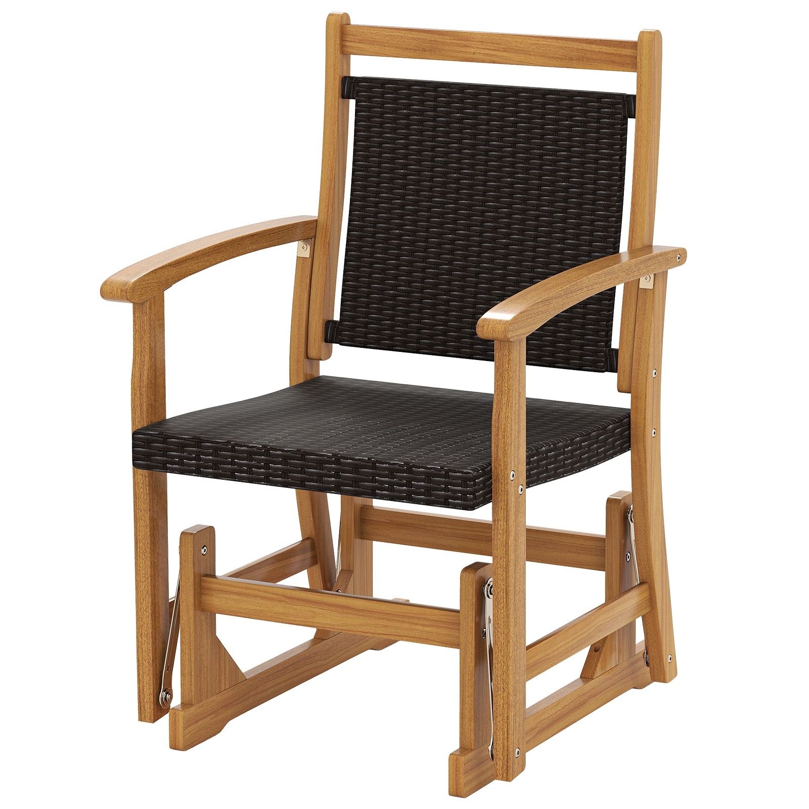 Slickblue - 1PC Mix Brown Acacia Wood Frame Gliding Chair with PE Rattan Seat for Patio Backyard ...