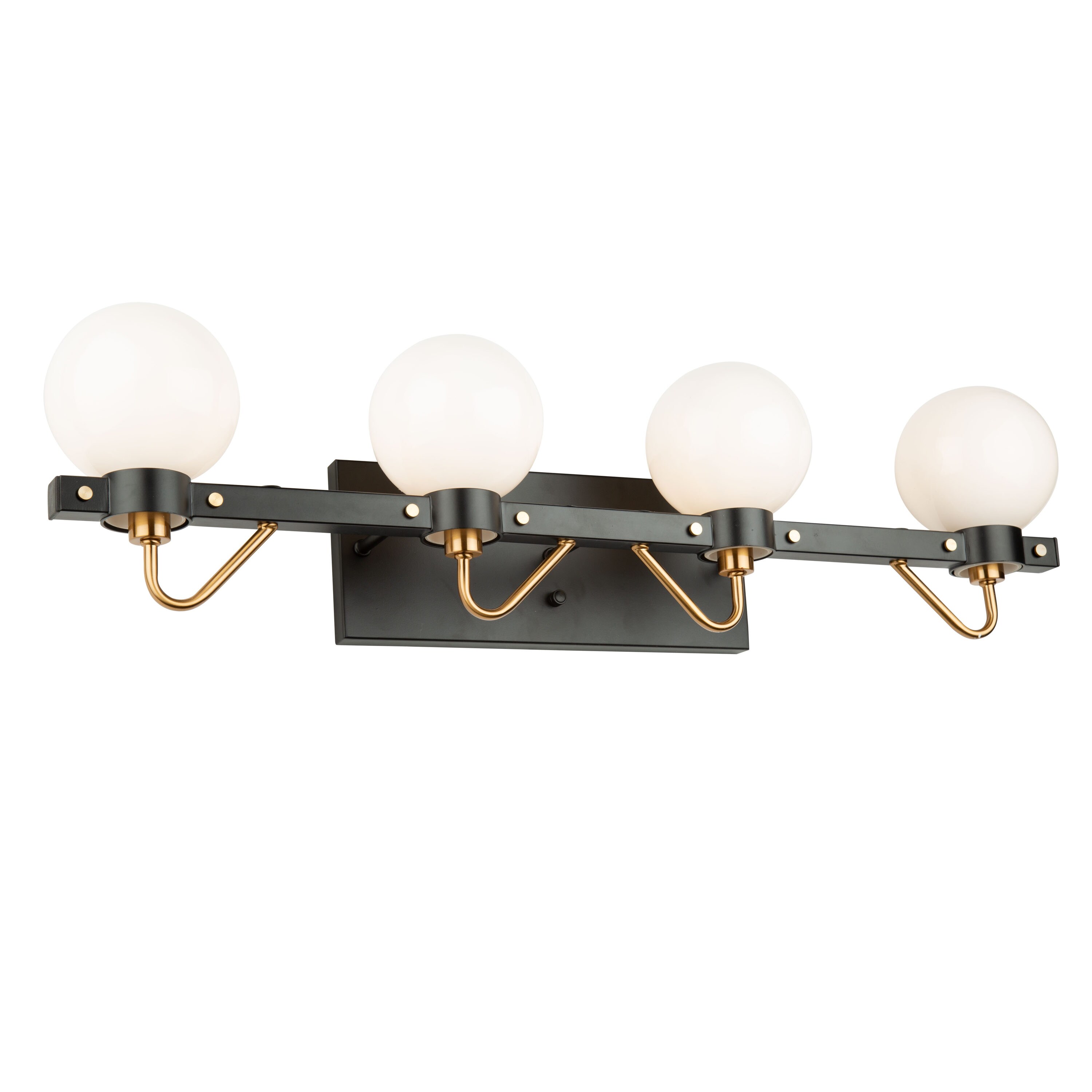 ARTCRAFT AC11424WH Chelton 32-in 4-Light Matte Black and Harvest Brass Transitional Vanity Light