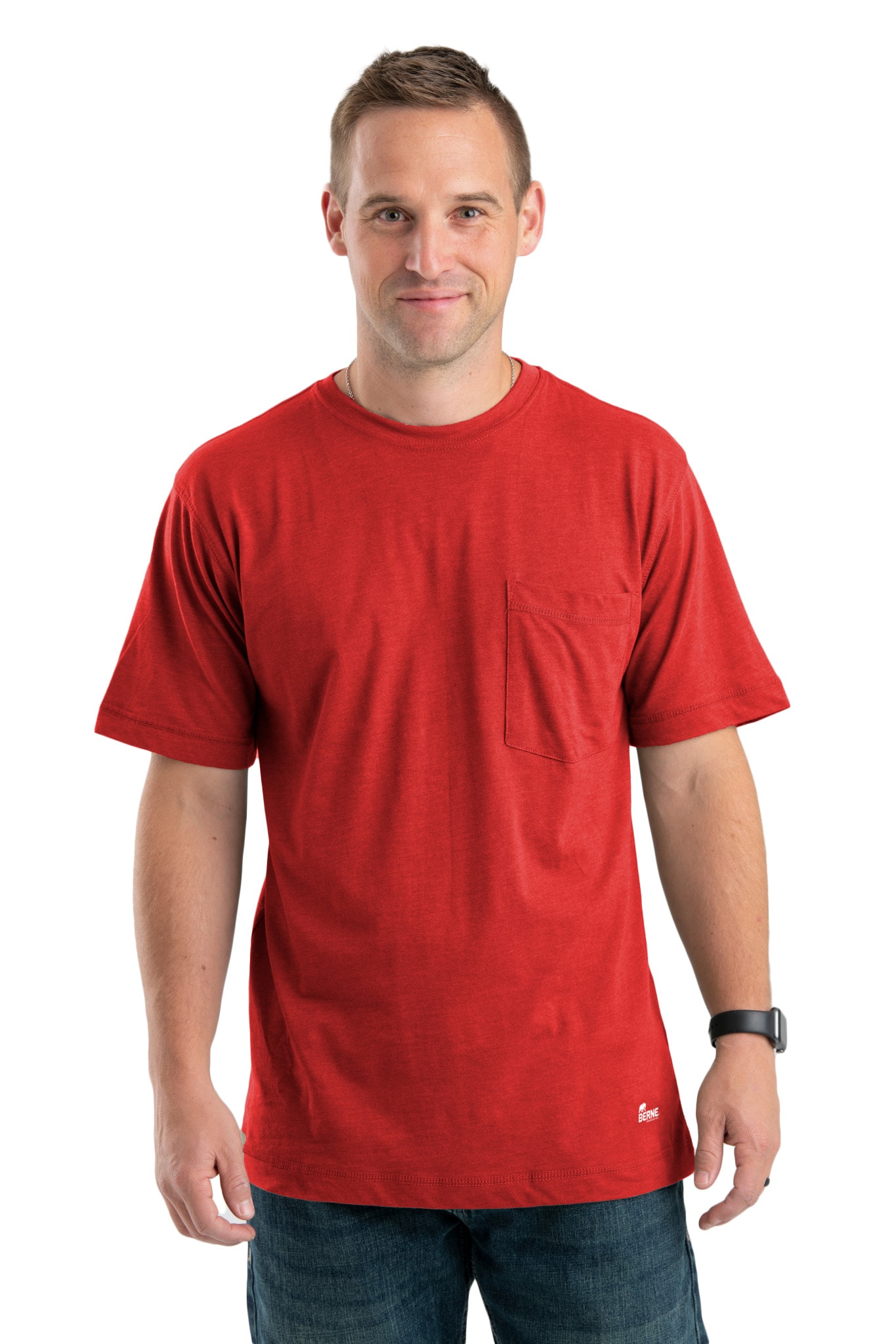 BERNE APPAREL BSM38DRR400 Men's Red Jersey Short sleeve T-shirt ( Medium )