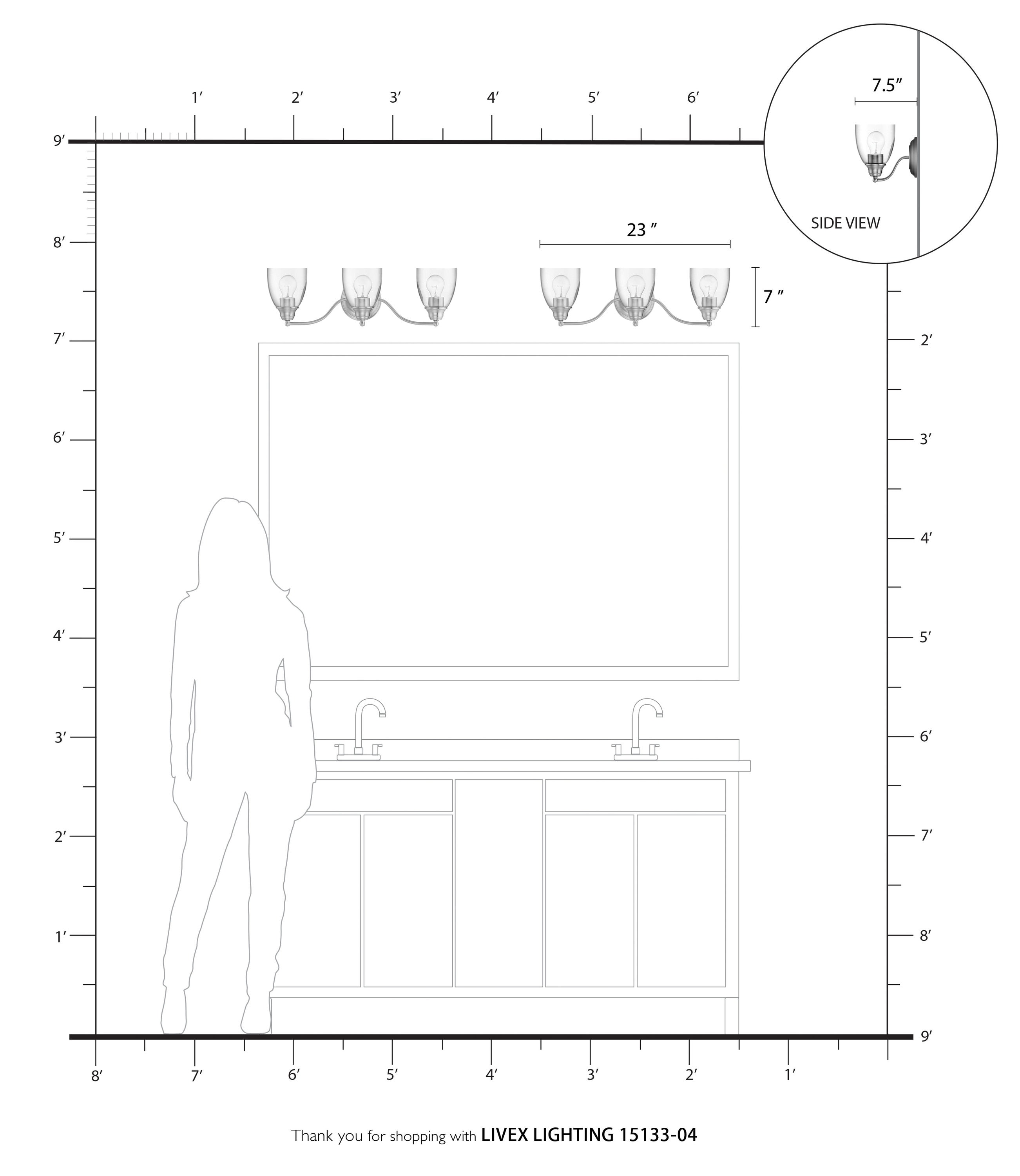 Montgomery Black Steel 3-Light Vanity with Clear Glass Shades