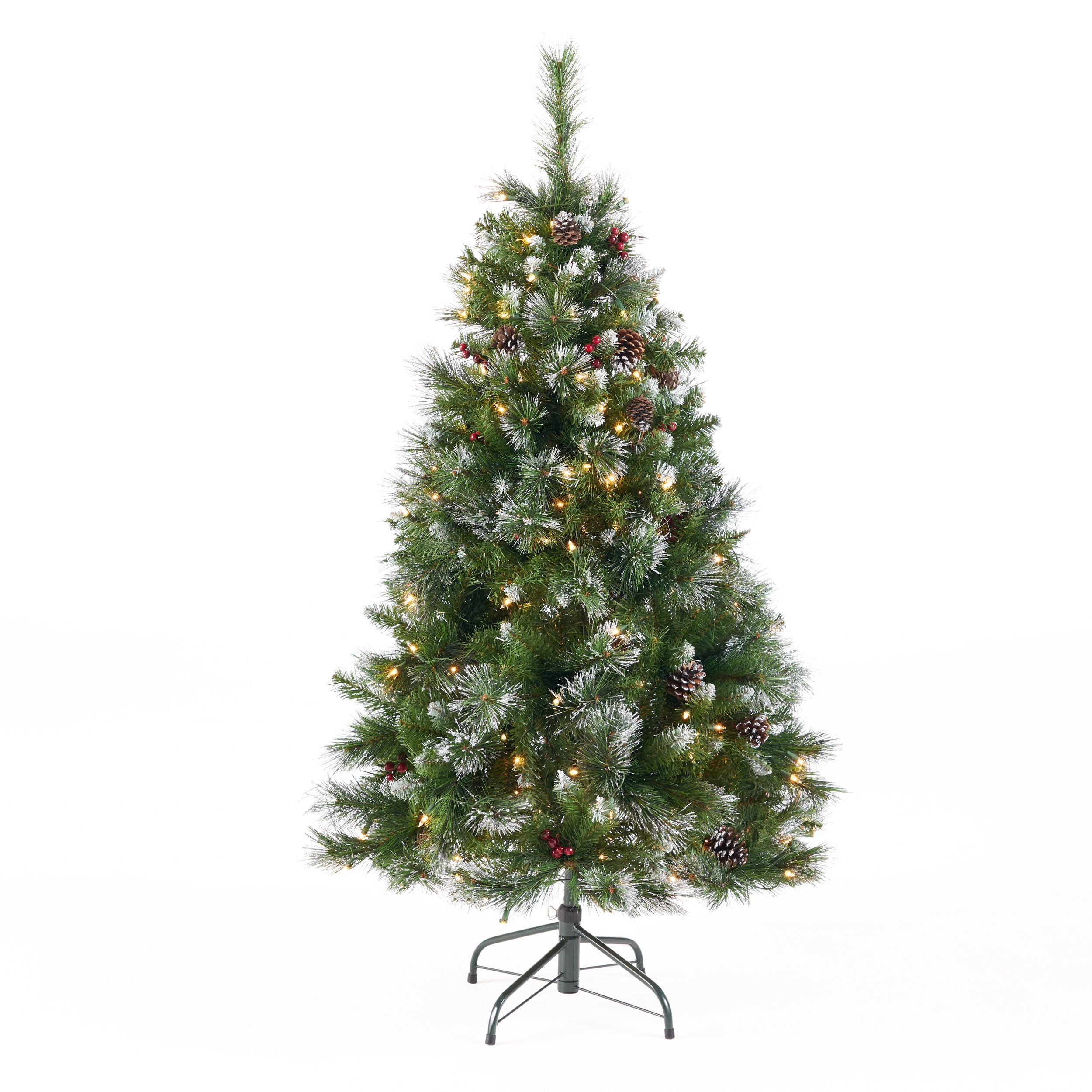 Tatayosi T64194.00CL Glitter Bristle Mixed Hinged Tree with Red Berry and Pine Cones and 200 CL407 tips