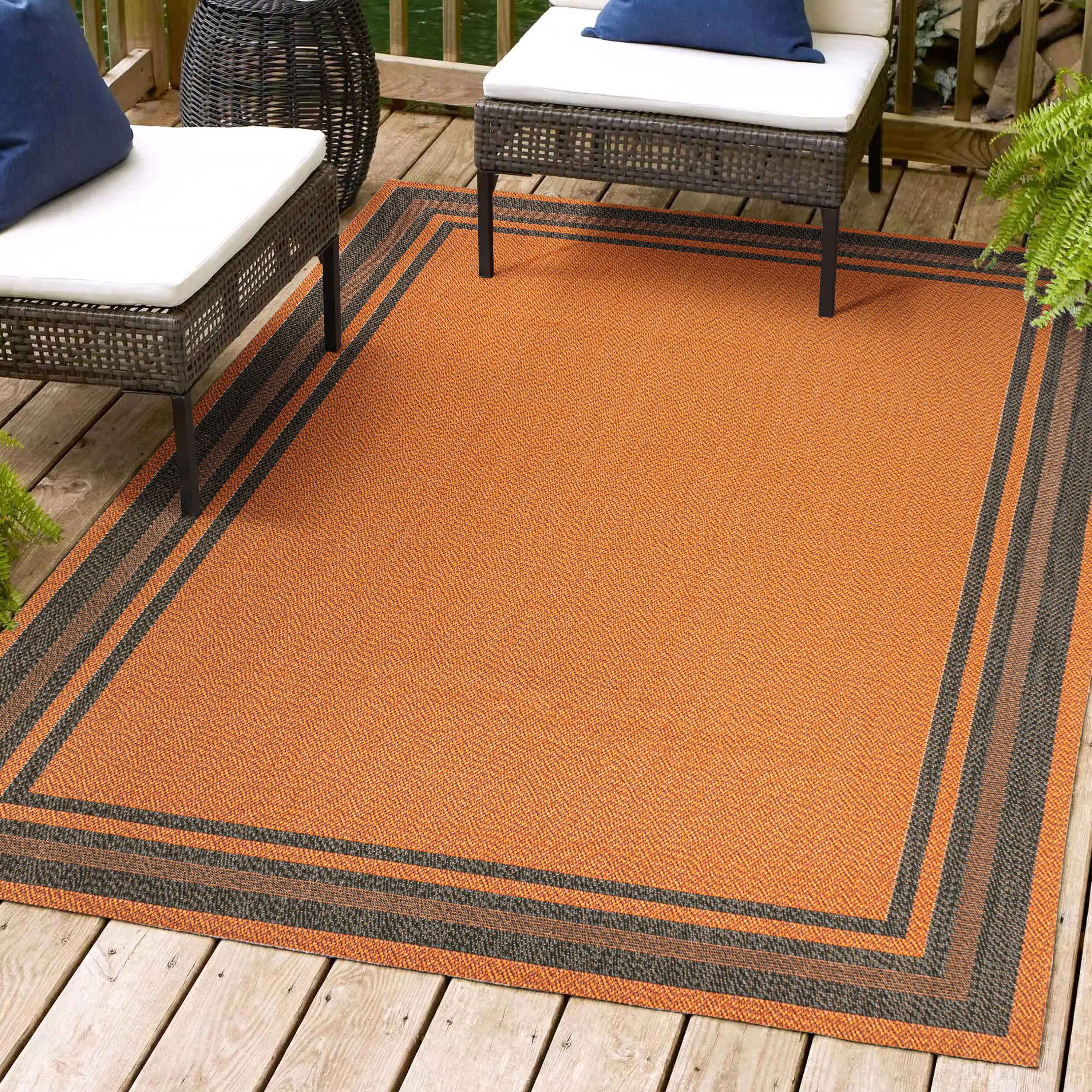JONATHAN  Y SMB201A-3 Santa Monica James 3 x 5 (ft) Loomed Polypropylene Orange/Dark Gray Rectangular Indoor/Outdoor Border Farmhouse/Cottage Area rug