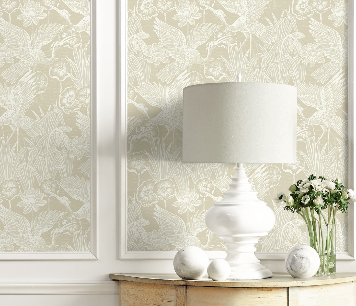 Sand Floral Heron Self-Adhesive Vinyl Wallpaper