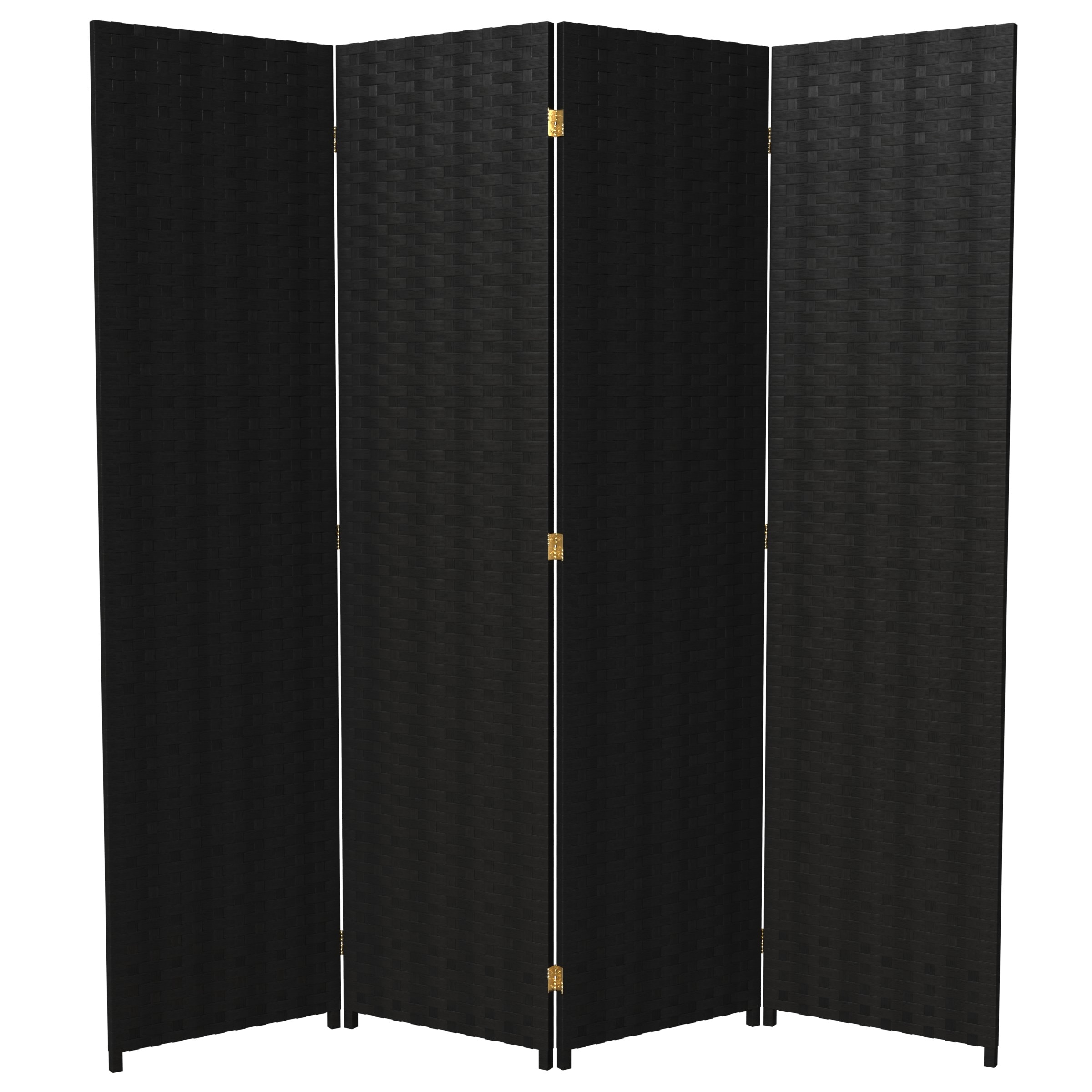 Oriental Furniture SSFIBER-4P-BLK 4 -Panel Black Rattan Folding Transitional Style Room Divider