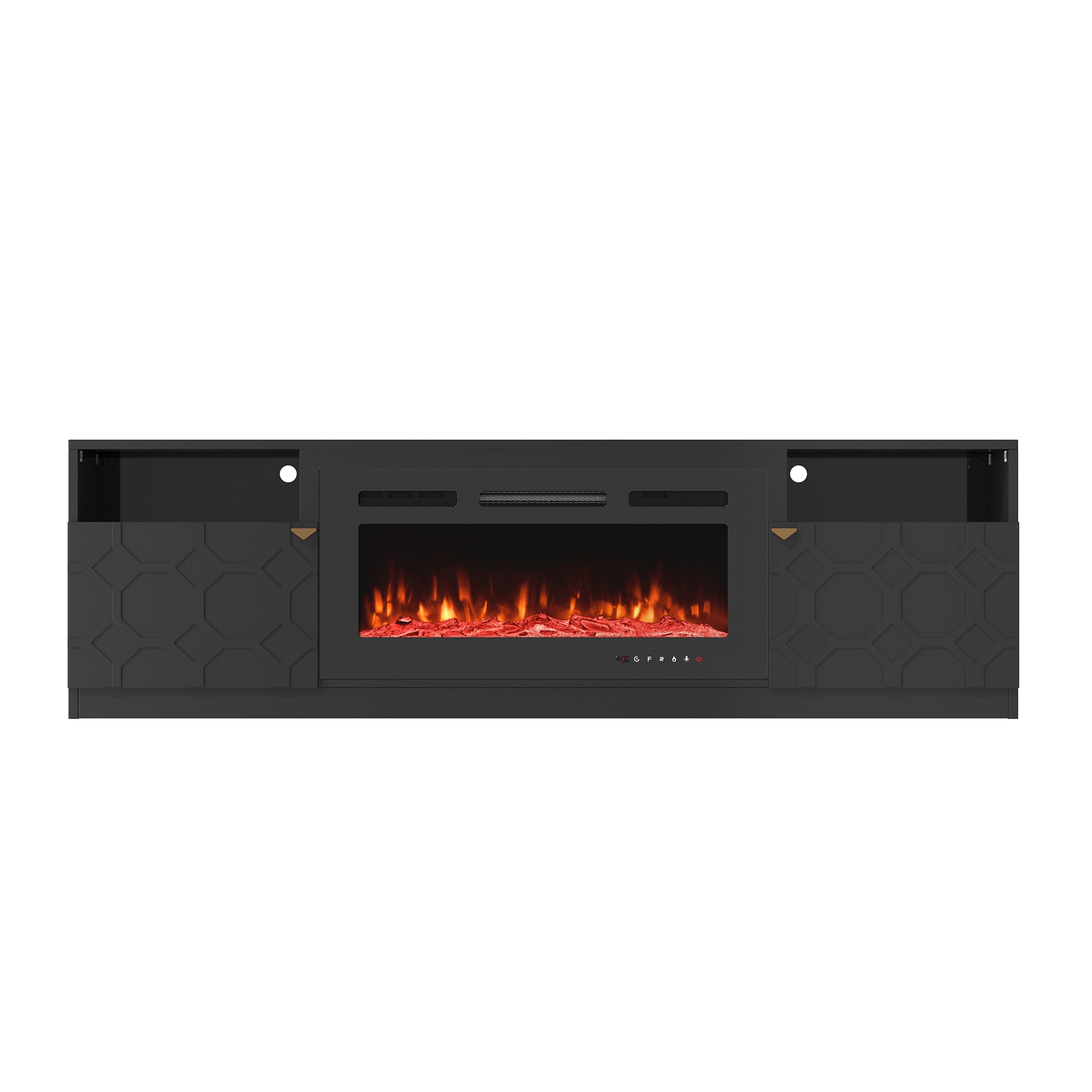 Clihome CL-JHTVB36-BK 70.08-in W Black TV Stand with Fan-forced Flat wall Electric Fireplace with Remote Control Included