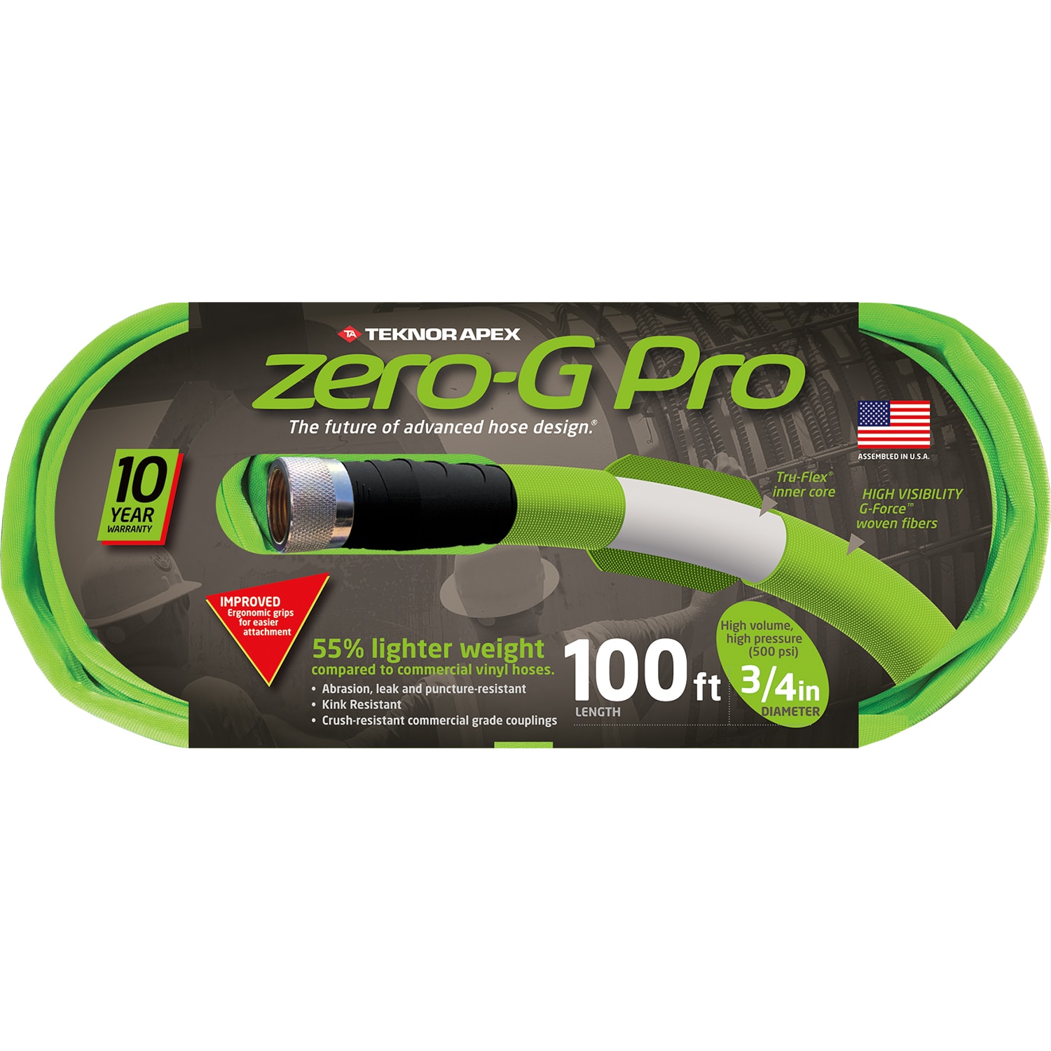 Zero-G Pro Teknor Apex 3/4-in x 100-ft Contractor-Duty Kink Free Woven  Green Coiled Hose in the Garden Hoses department at