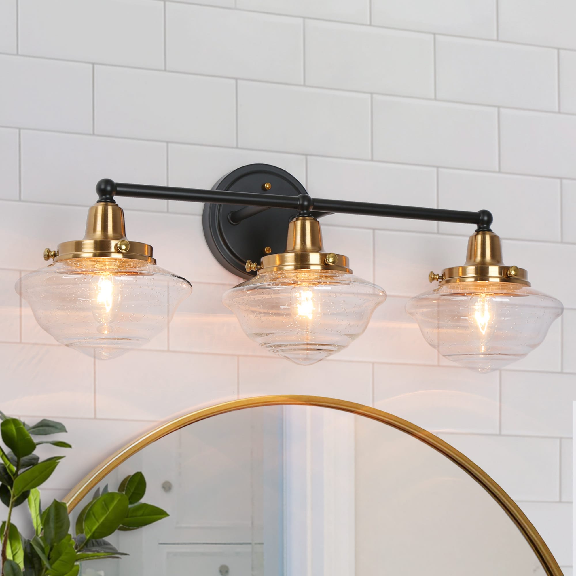 ZEVNI L3RY36J2W50W3SW8 Derron 22.8-in 3 -Light Polished Gold Modern/contemporary Vanity light bar