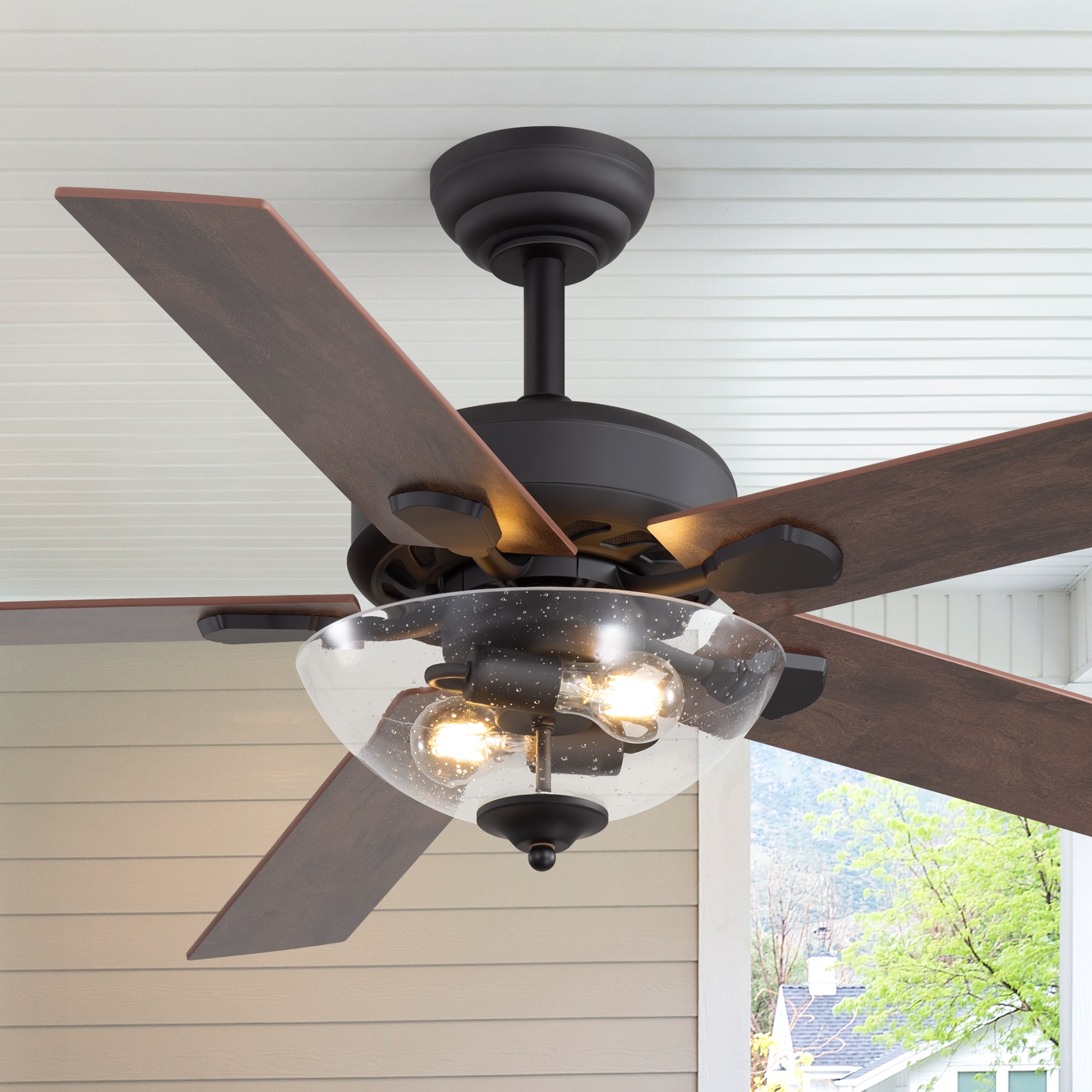 Breezary 29019-BK 52-in Integrated LED Matte Black with Black and Dark Brown Blades Ceiling Fan With Light - Remote Included ( 5 -Blade )