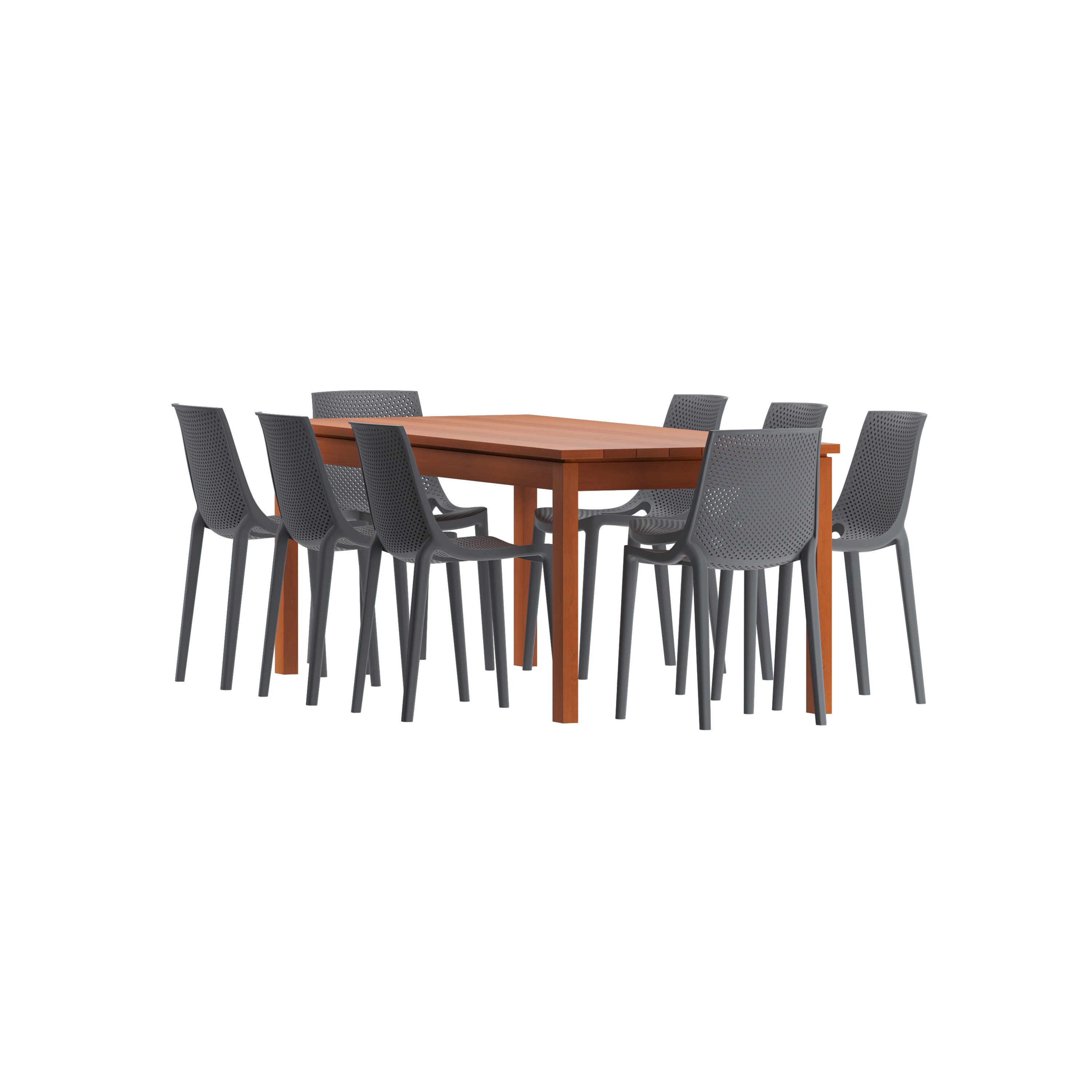 Amazonia BT 265 8VALSIDE GR Outdoor 9 -Piece Wood finish Patio Dining Set Wood Rectangle Table with 8 Brown Stackable Stationary Chairs