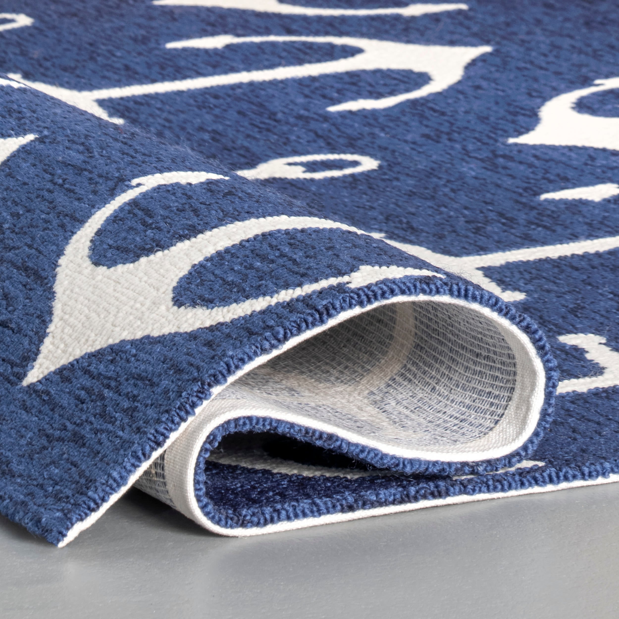 Navy and White Synthetic Coastal 4' x 6' Area Rug