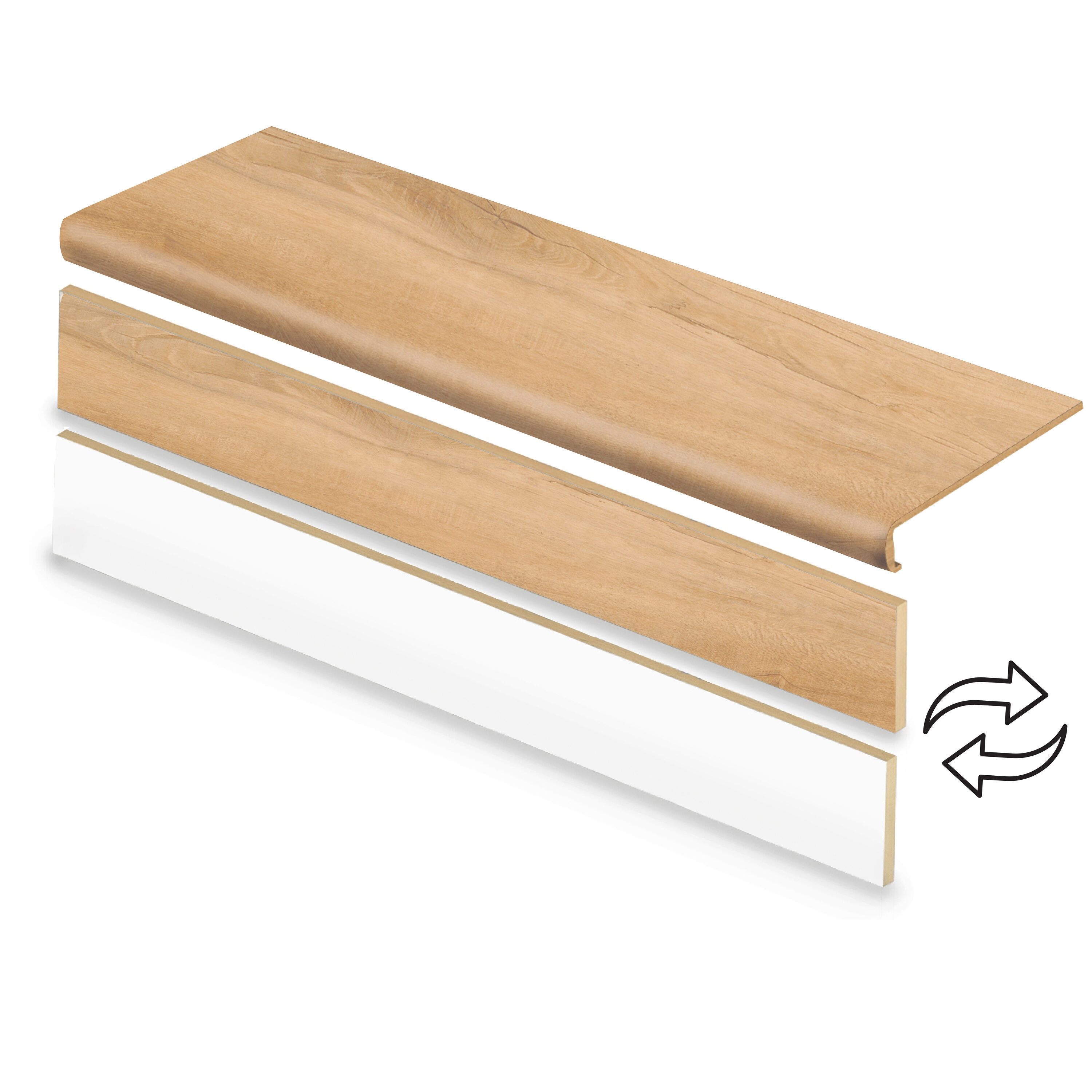 Zamma 20CA77744 Cap A Tread Stair Renewal System 47-in x 12.125-in x 2.1875-in Fair Sugar Maple Type 2 Kit with Reversible Riser Laminate Square edge Stair Tread