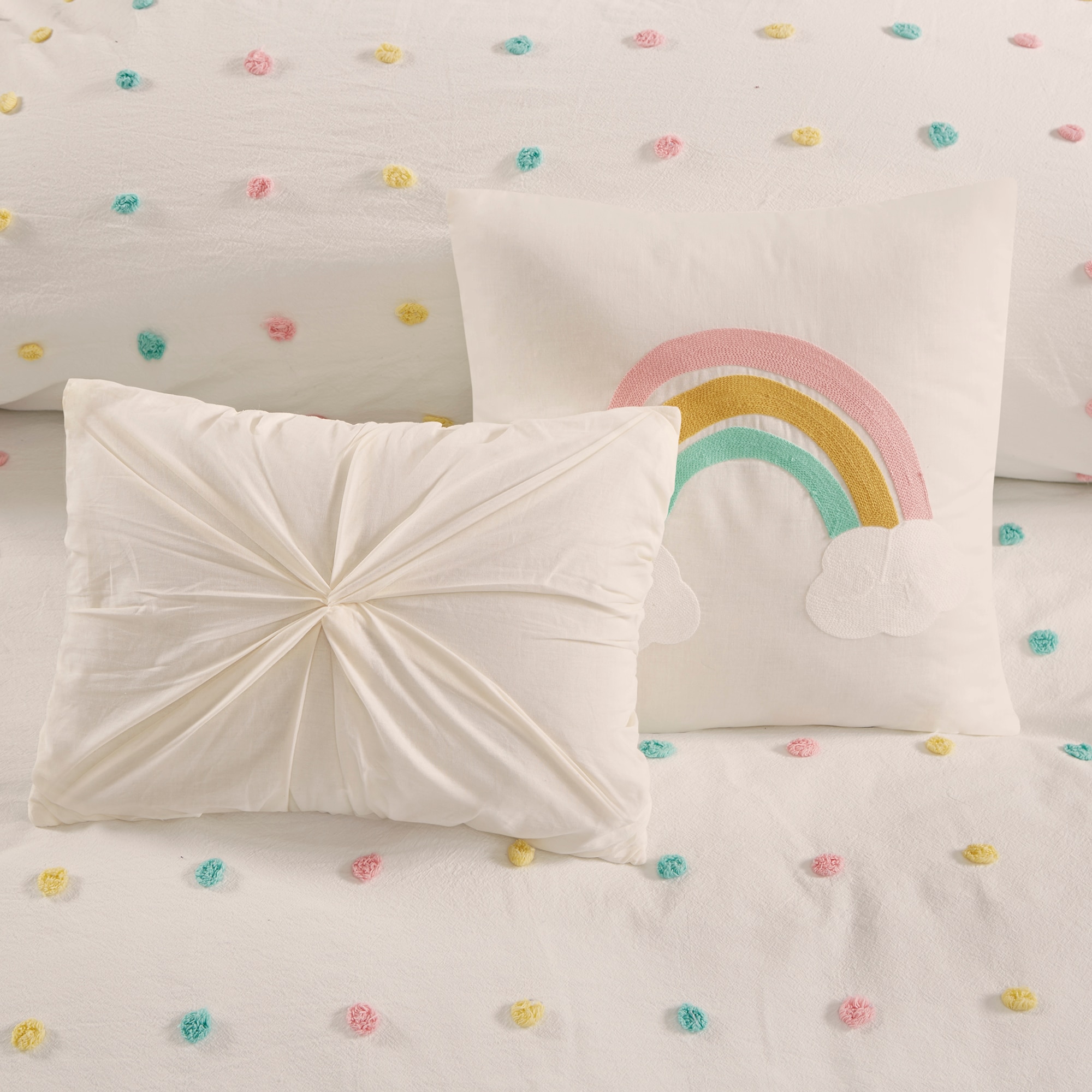 Full Multicolor Cotton Jacquard Pom Pom Comforter Set