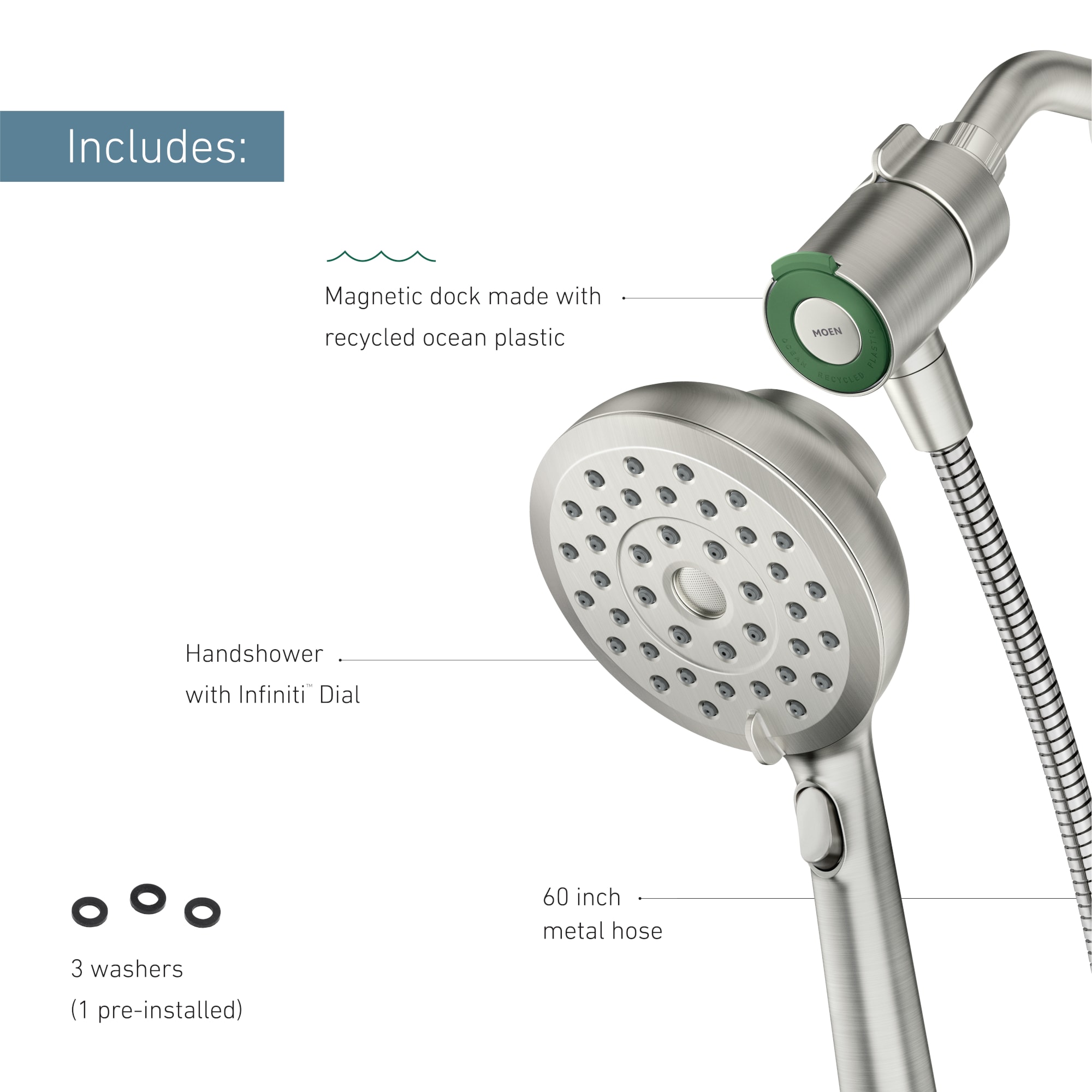 Moen Verso Spot Resist Brushed Nickel Handheld Shower Head 1.75 GPM ...