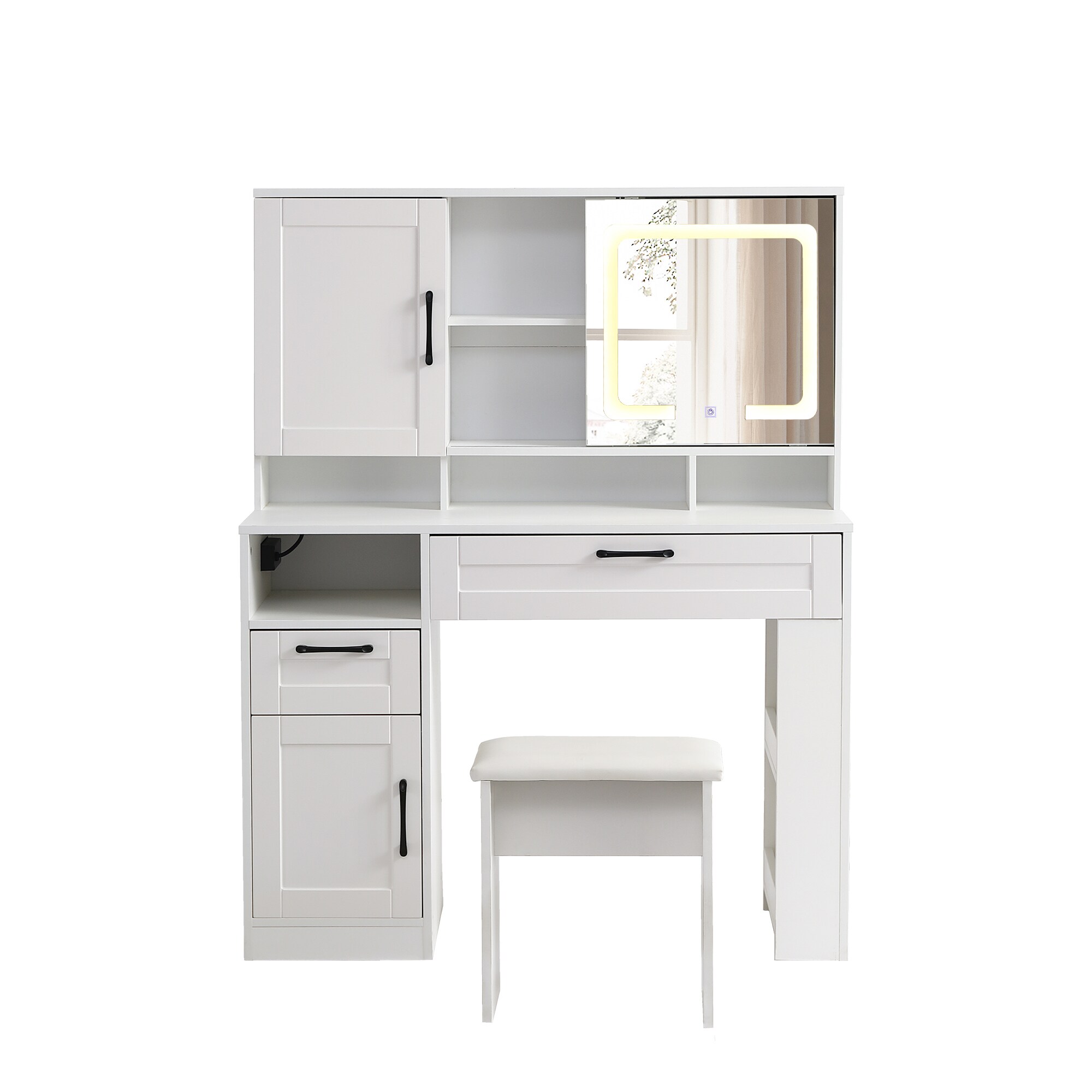 Mondawe Contemporary White LED Lighted Vanity Desk with Large Mirror ...