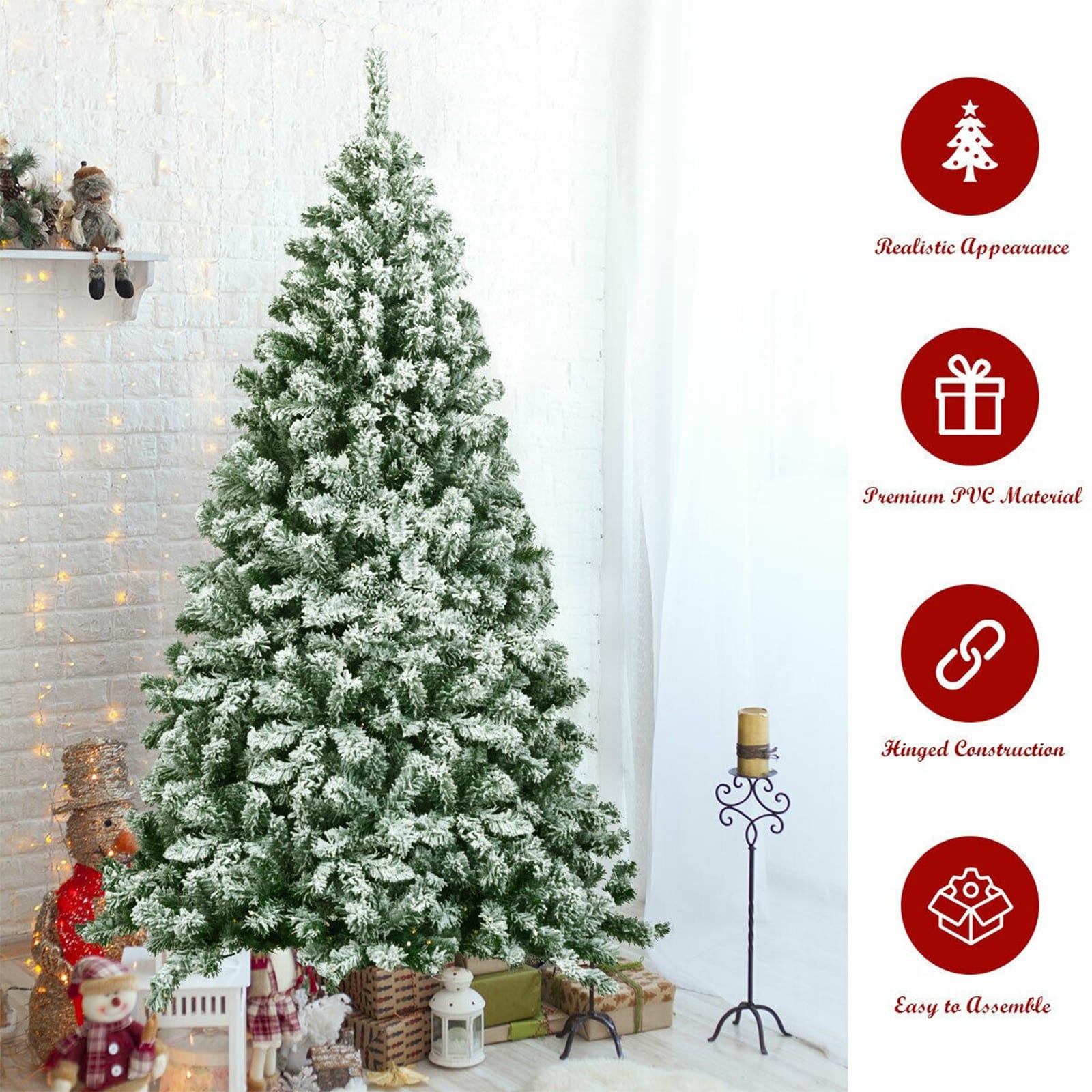 6FT Snow Flocked Pine Artificial Christmas Tree with Metal Stand