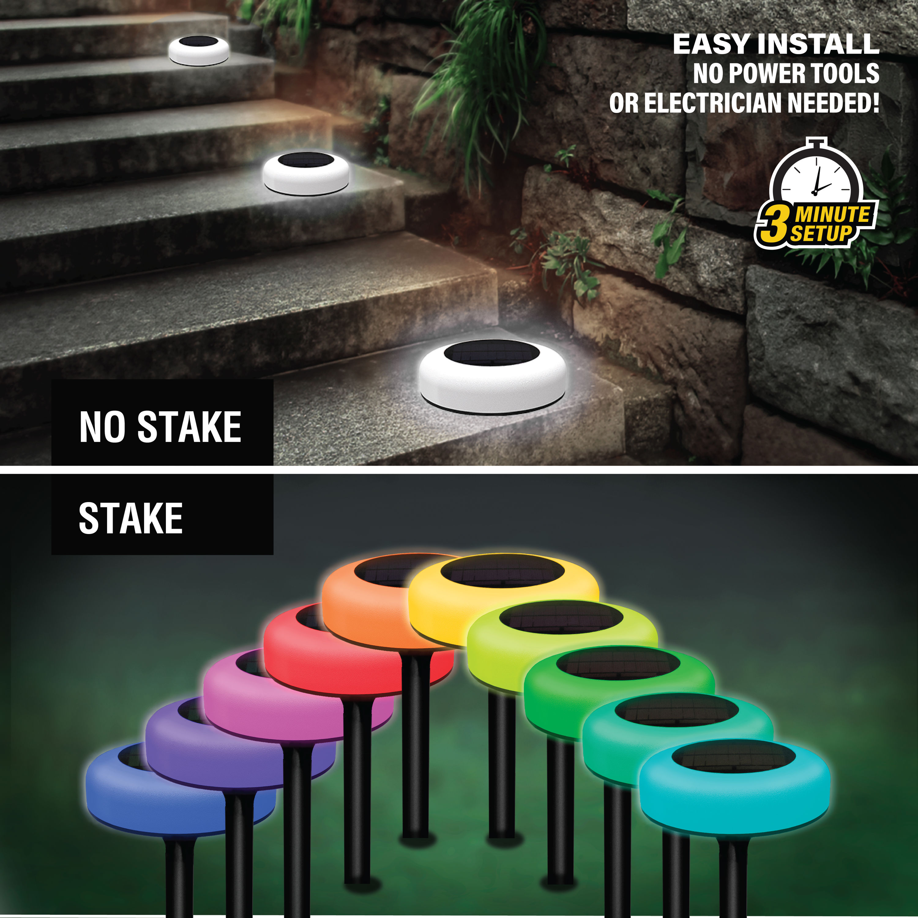 Bell + Howell Color Changing LED Solar Pathway Disk Lights, 4 Pack