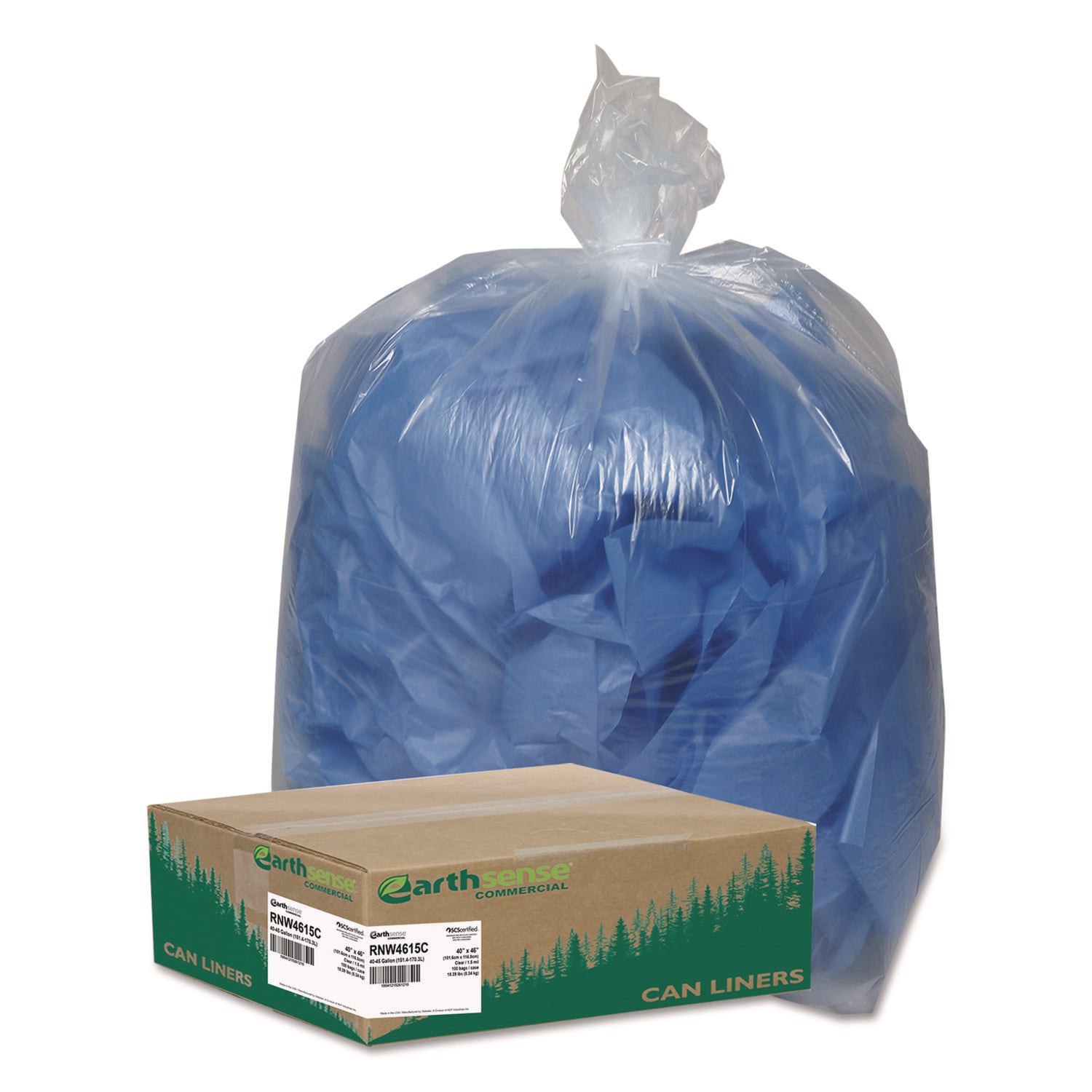 EARTHSENSE Linear Low Density Clear Recycled Can Liners 45 gal 1.5 mil 40 in x 46 in Clear 10 Bags/Roll 10 Rolls/Carton