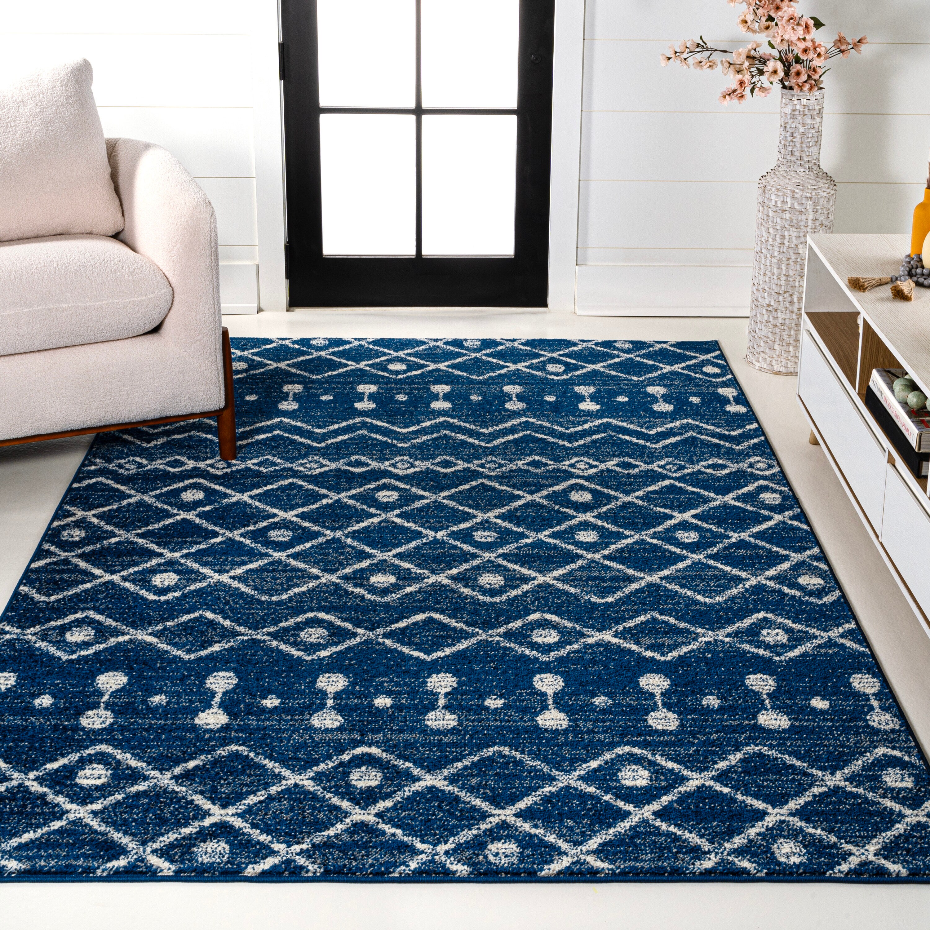 Photo 1 of JONATHAN  Y Moroccan HYPE Aksil Beni Souk 8 X 10 (ft) Navy/Cream Indoor Trellis Mid-century Modern Area Rug This rug is used and dirty was in someone’s house with animals as there’s animal hair all over it