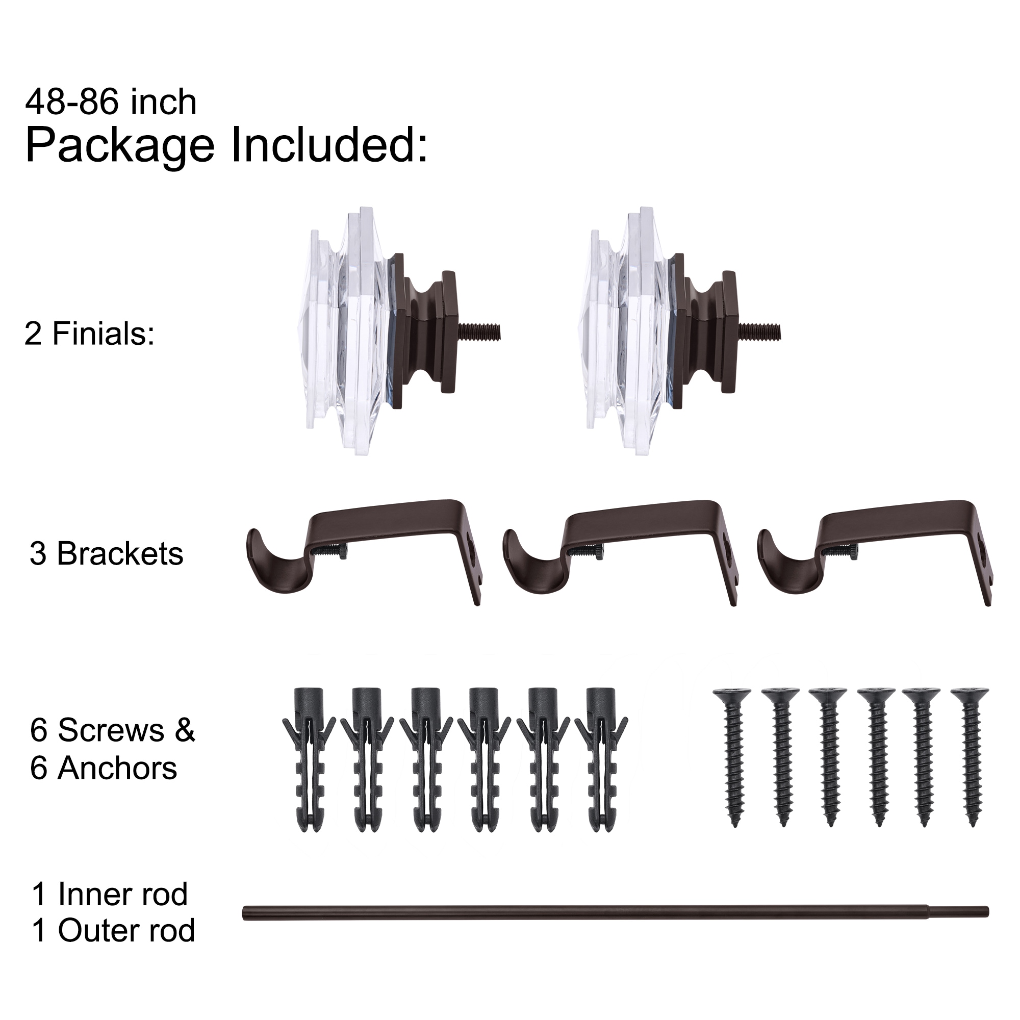 Adjustable Oil Rubbed Bronze Curtain Rod with Crystal Finials
