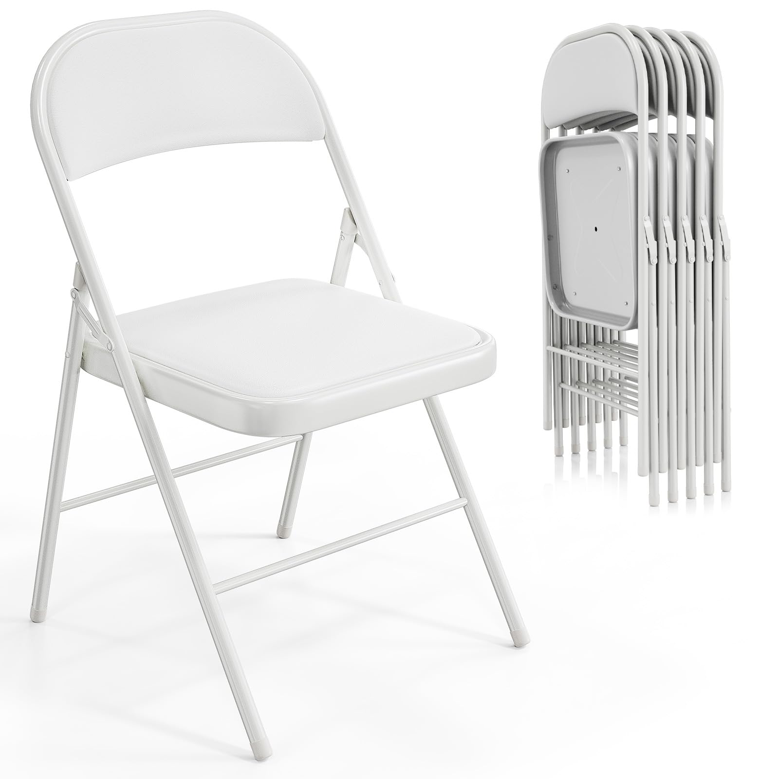 VINGLI 6 Pack Metal Folding Chair with Padded Seats Pu Leather Seat and Back White