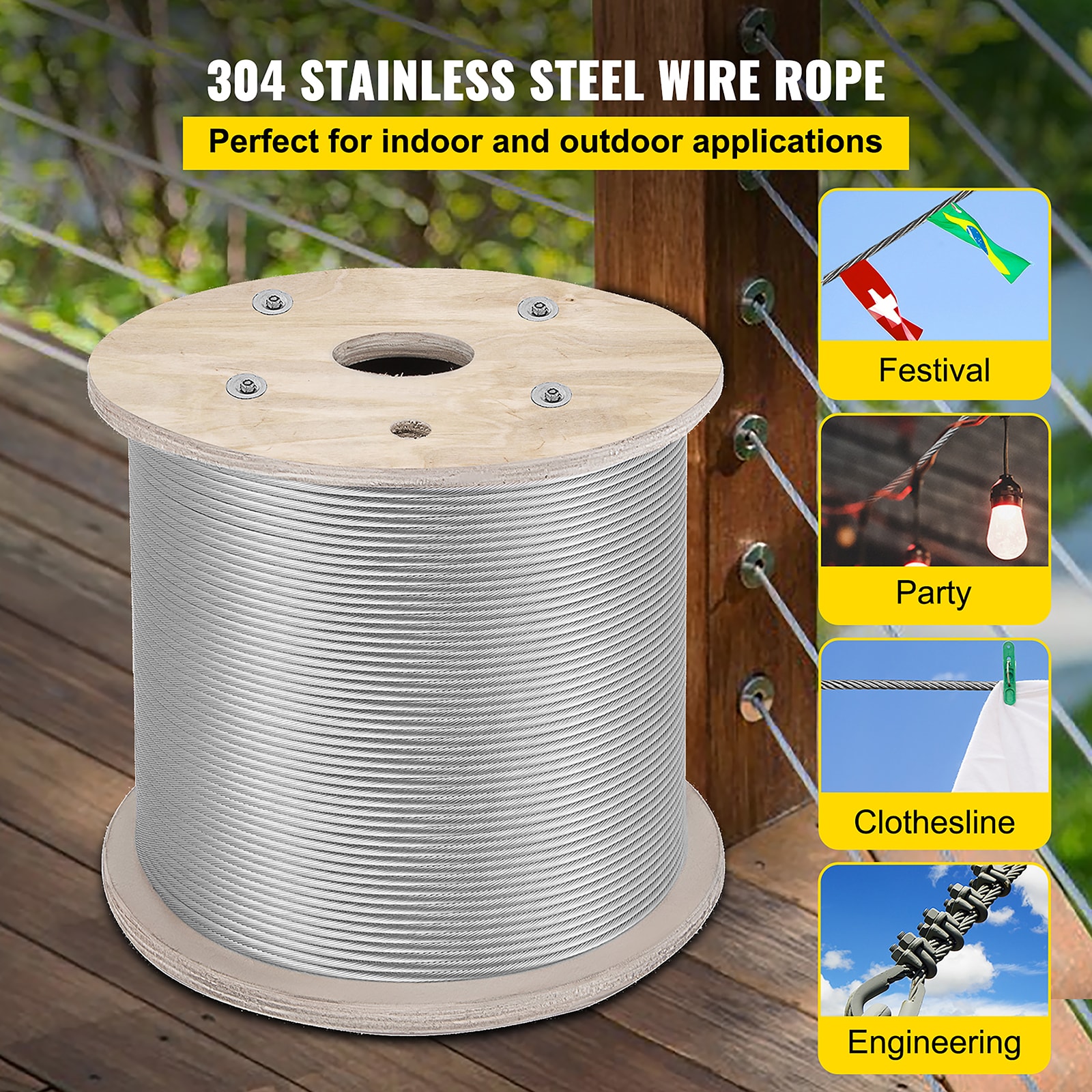 VEVOR 250-ft Silver Stainless Steel Cable