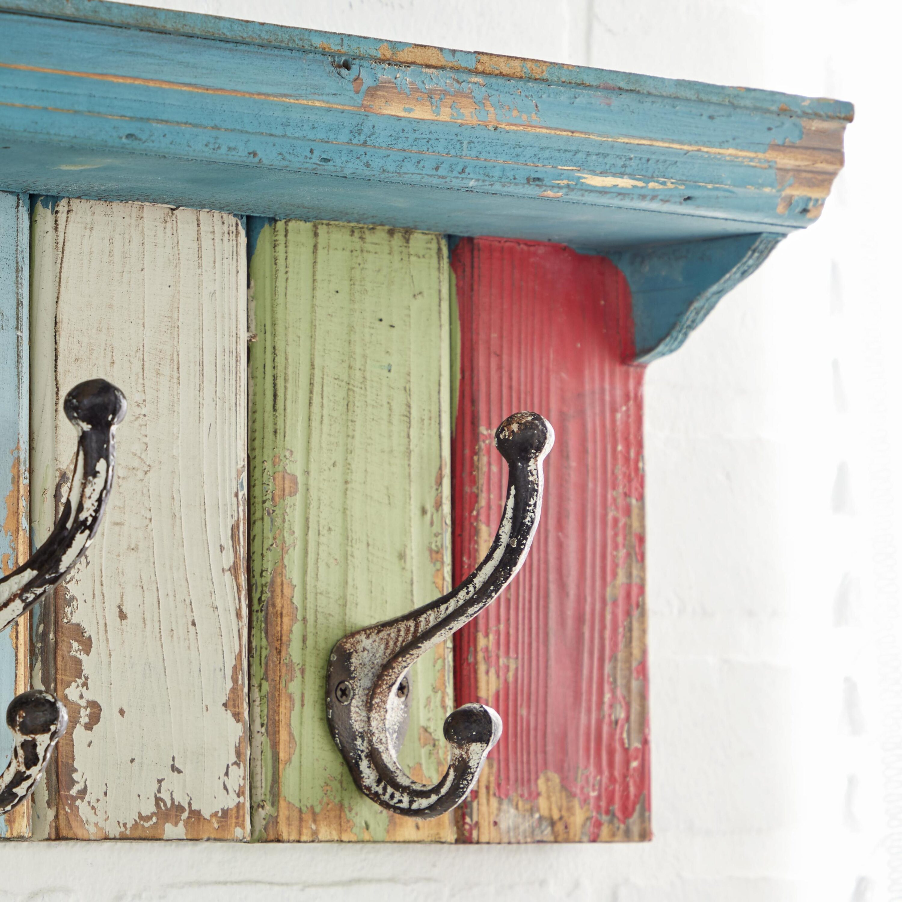 Rustic Multicolor Wood and Metal Wall Hook with Shelf