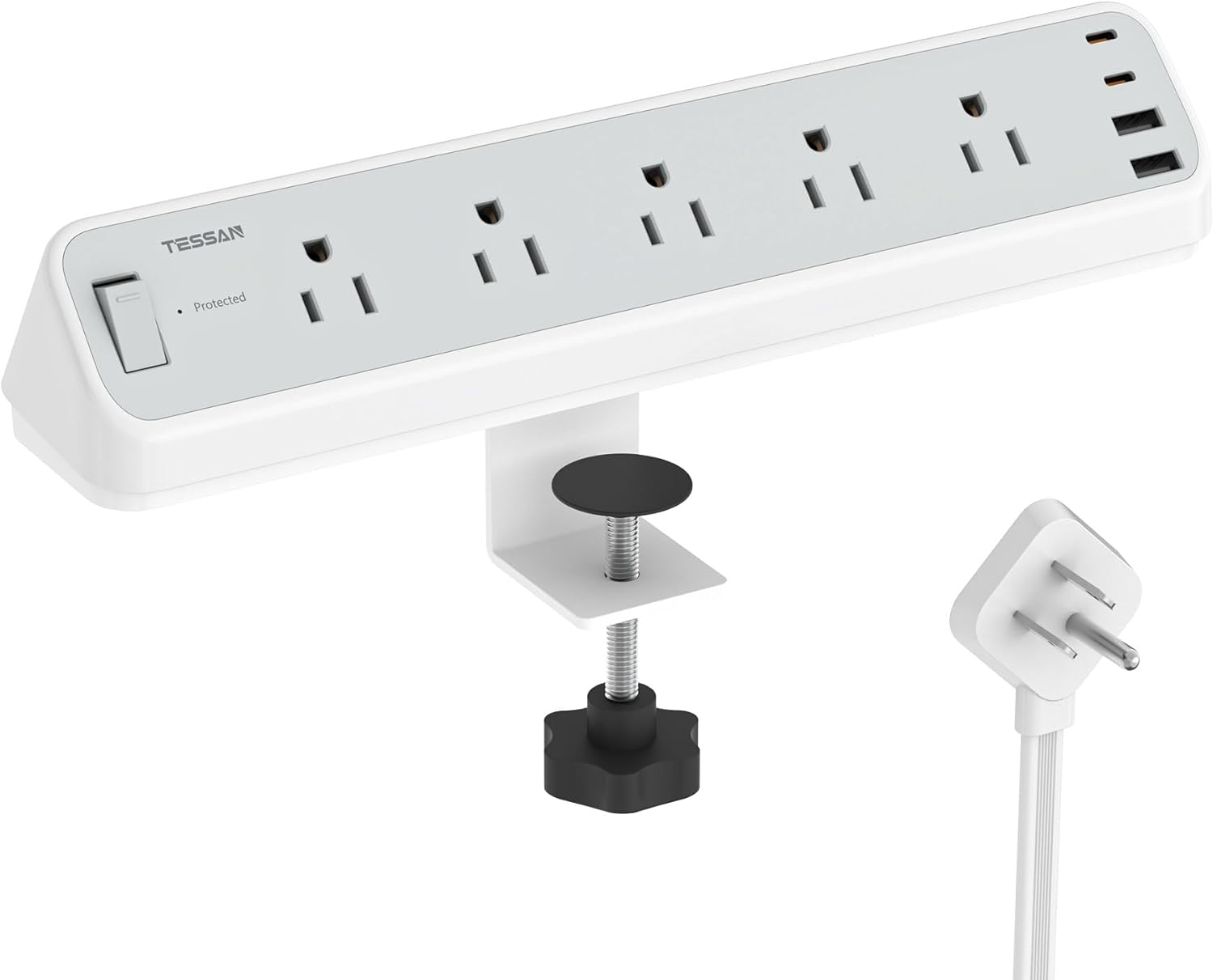 LENCENT Desk Clamp Power Strip 10 ft with 5 AC Outlets 4 USB Ports 2100J Surge Protection