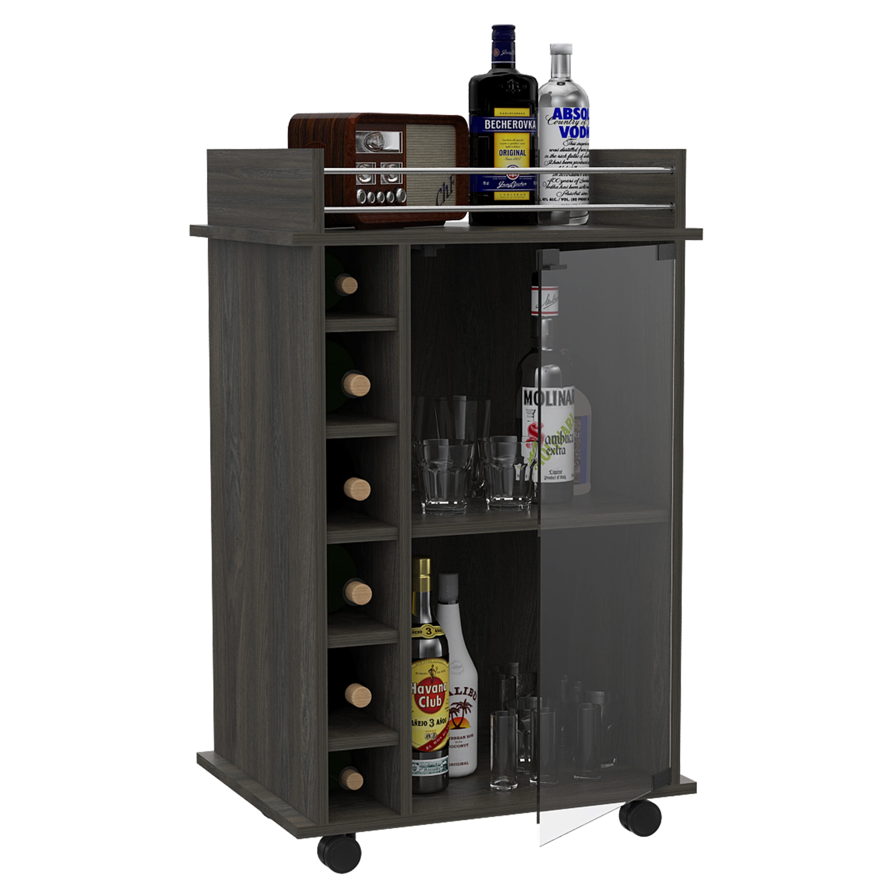 Flynama L-200P176150 Brown Wood Base with Wood Wood Top Rolling Kitchen Cart ( 21.6-in x 16.3-in x 35-in )