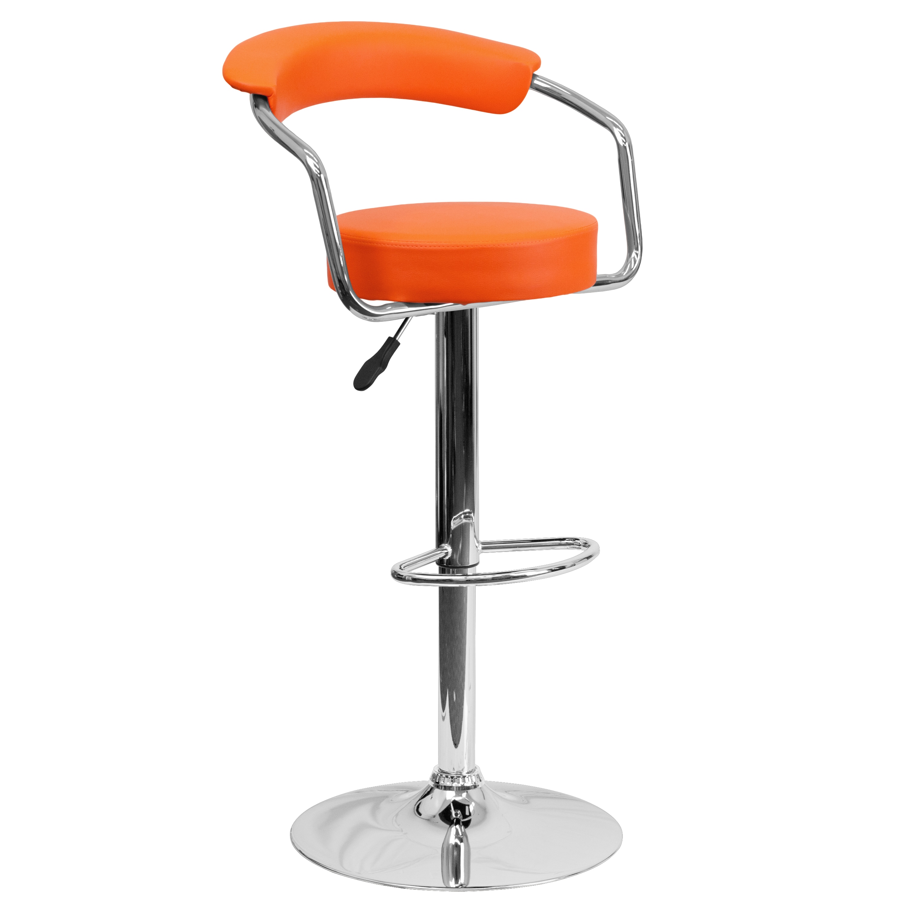 Flash Furniture 847254047951 Orange 24.5-in H Adjustable Height Counter height Round seat Upholstered Swivel Metal Bar Stool with Arms and Back
