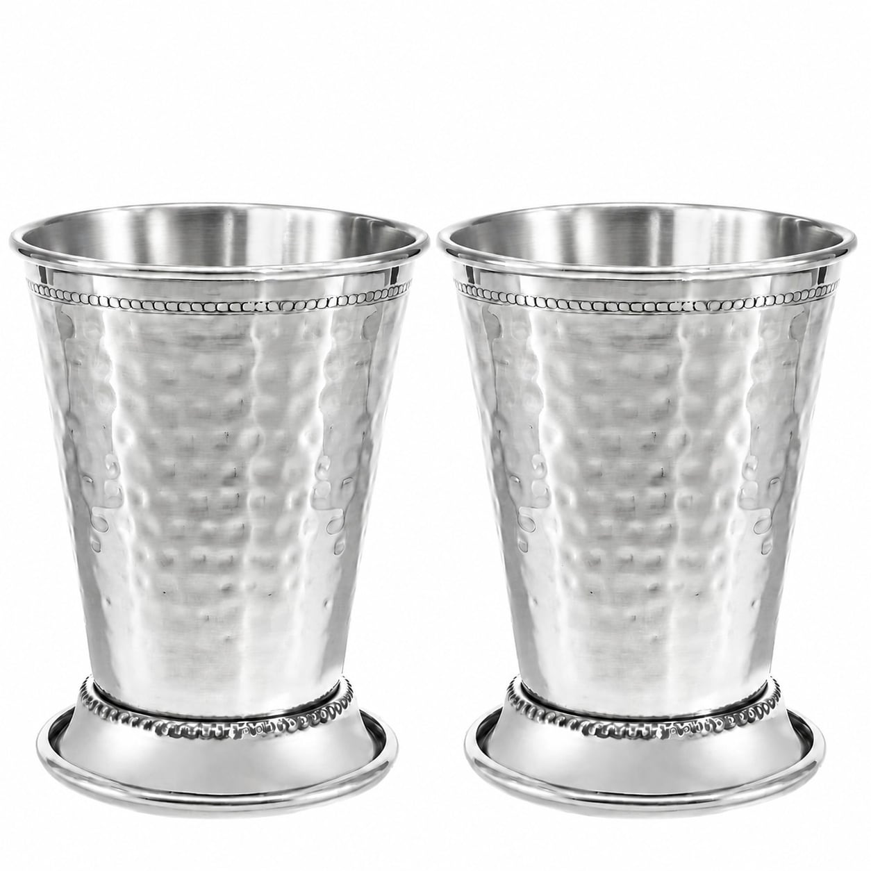 Aoibox  Hammered Stainless Steel Mint Julep Cups 12 oz with Straws and Cleaning Brush Set of 2 Metal Cocktail