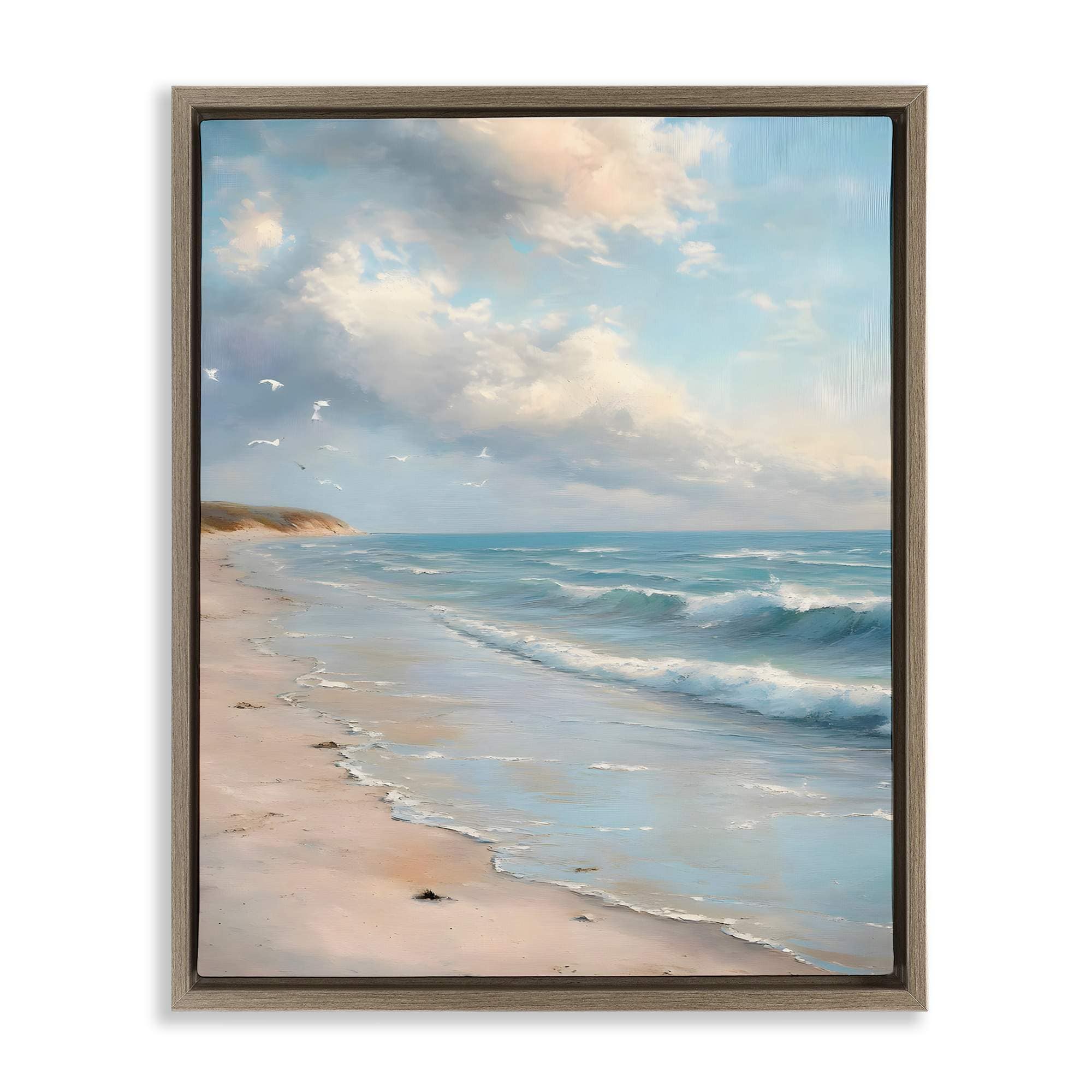 Stupell Industries BT-712-FFE-16X20 Where Seagulls Fly Beach View Brown Framed Floater Canvas Wall Art By Franklyn Gregory 17 x 21