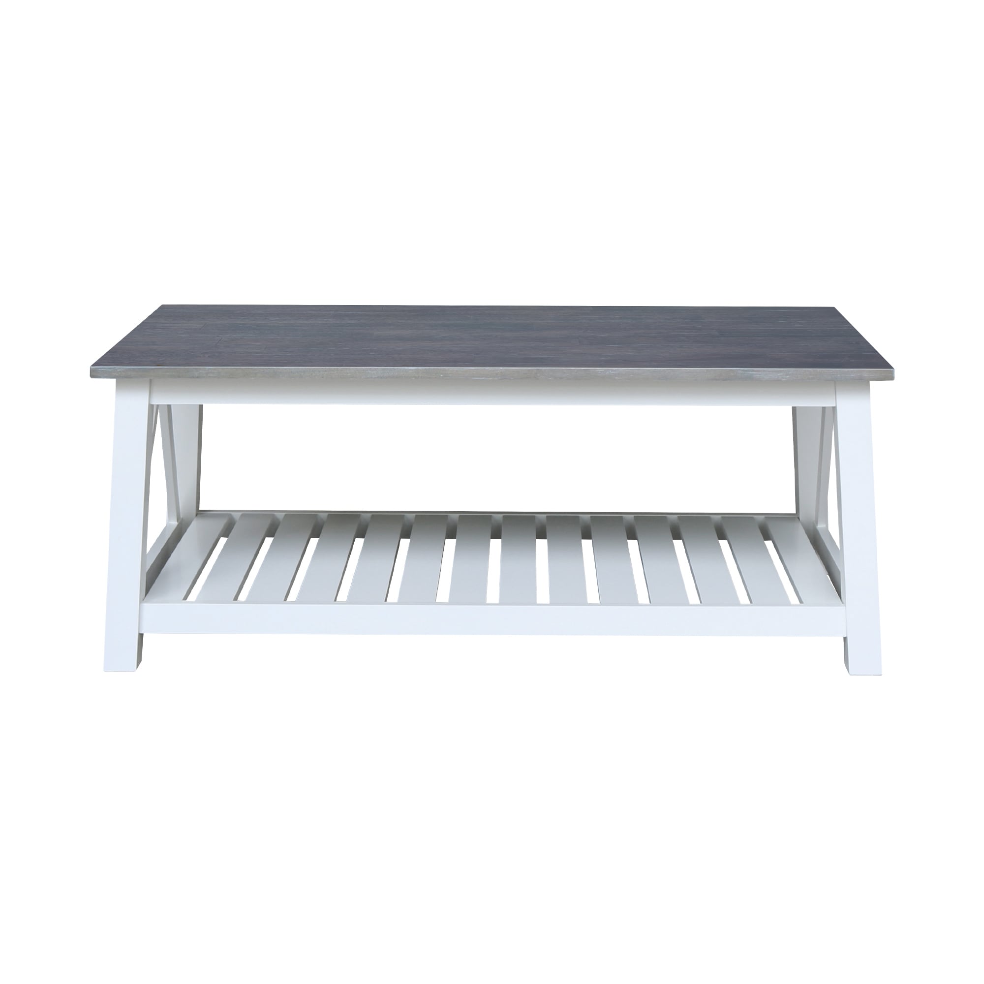 Surrey White and Heather Gray Solid Wood Rectangular Coffee Table