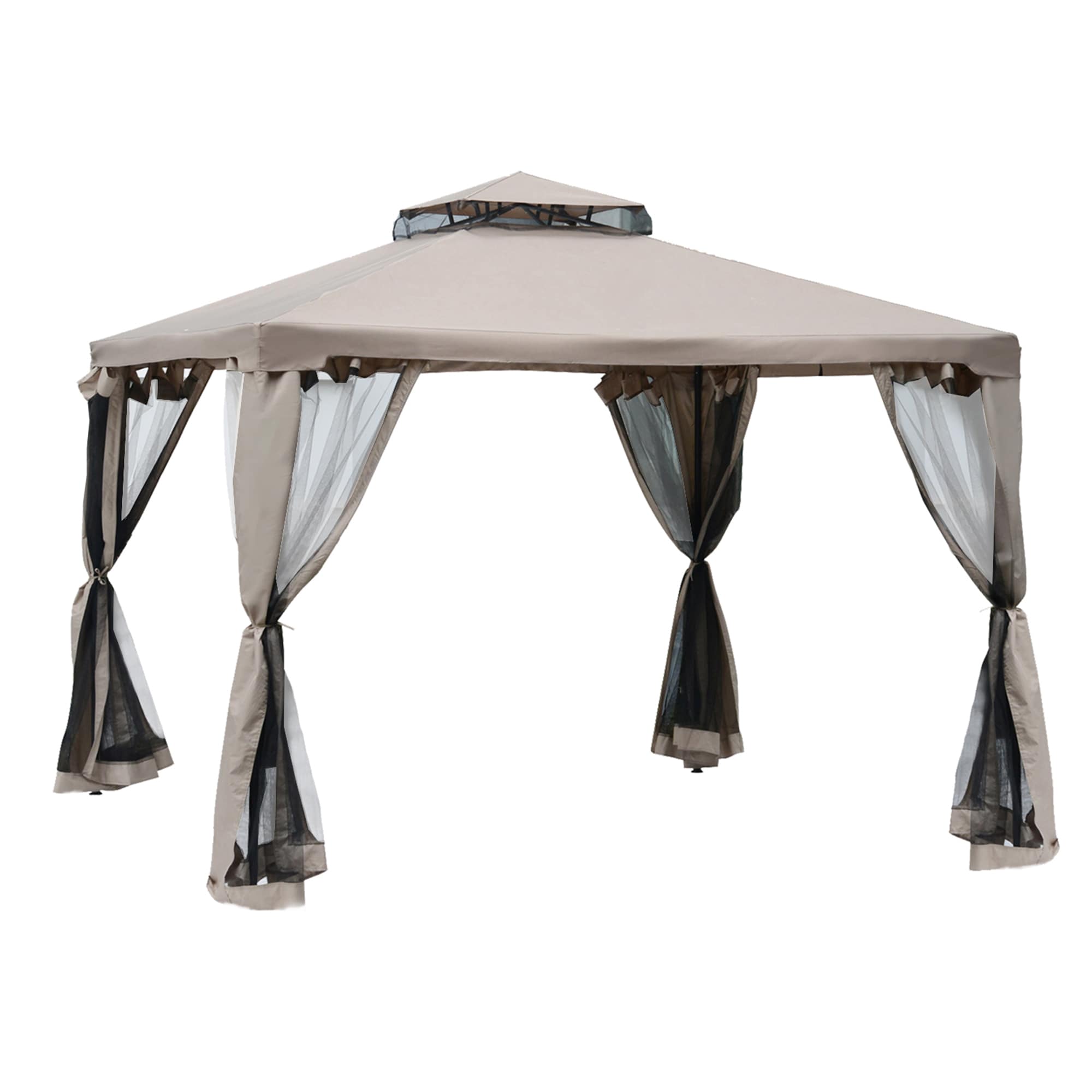 Bayfeve BFAOS-4196-GZB 10-ft x 10-ft Double Roof Outdoor Canopy Taupe with Soft Top Roof (Screen Included)