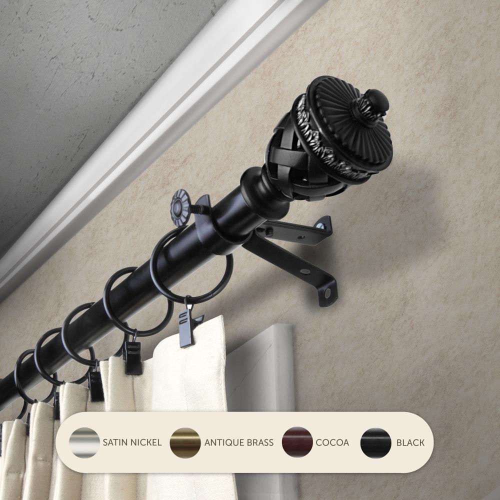 Hart & Harlow L4894-282 13/16-in Pia 28-in to 48-in Black Steel Single curtain rod with Finials