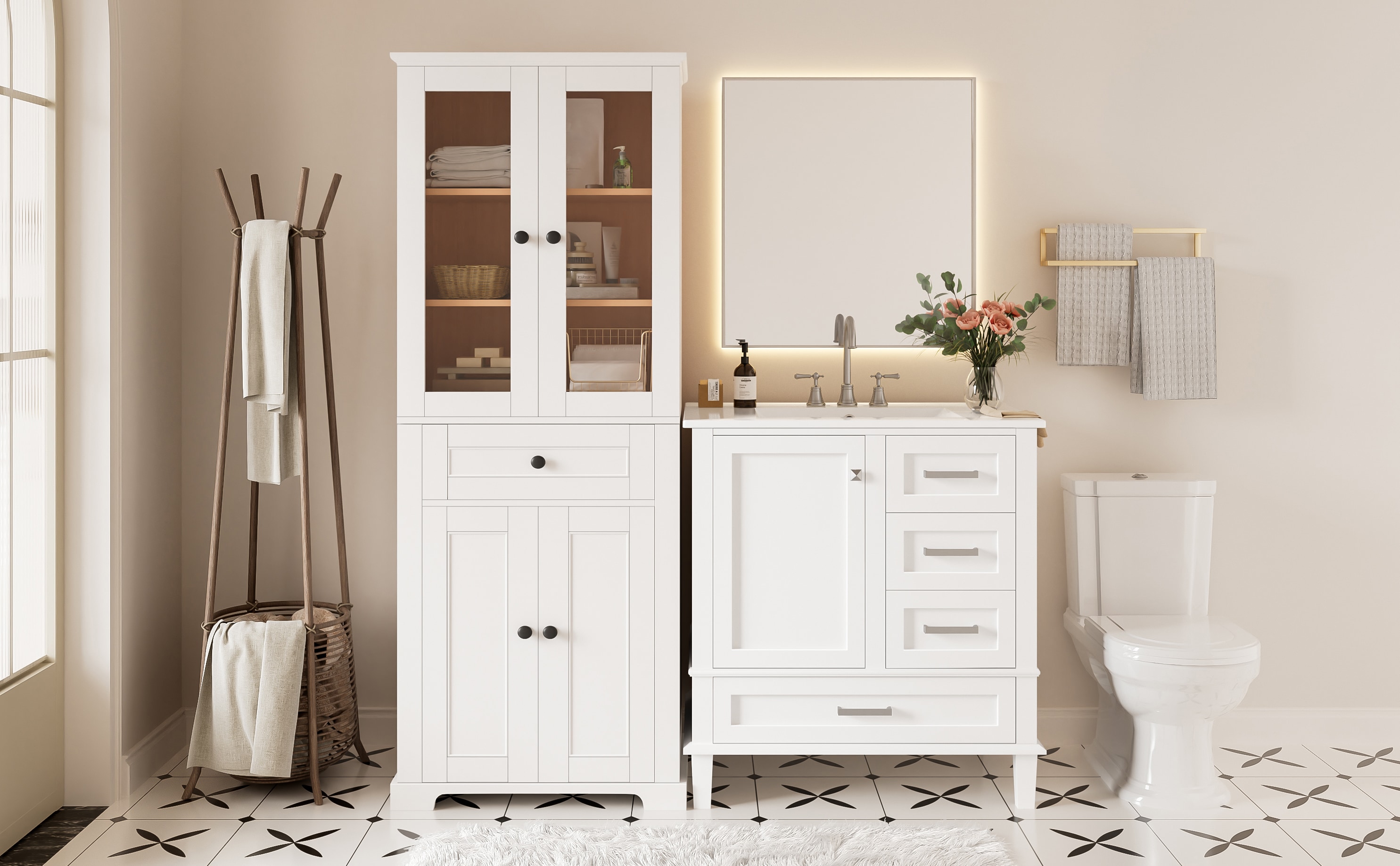 Huluwat 67 57/100 Inches Tall Bathroom Storage Cabinet and 30 Inches ...