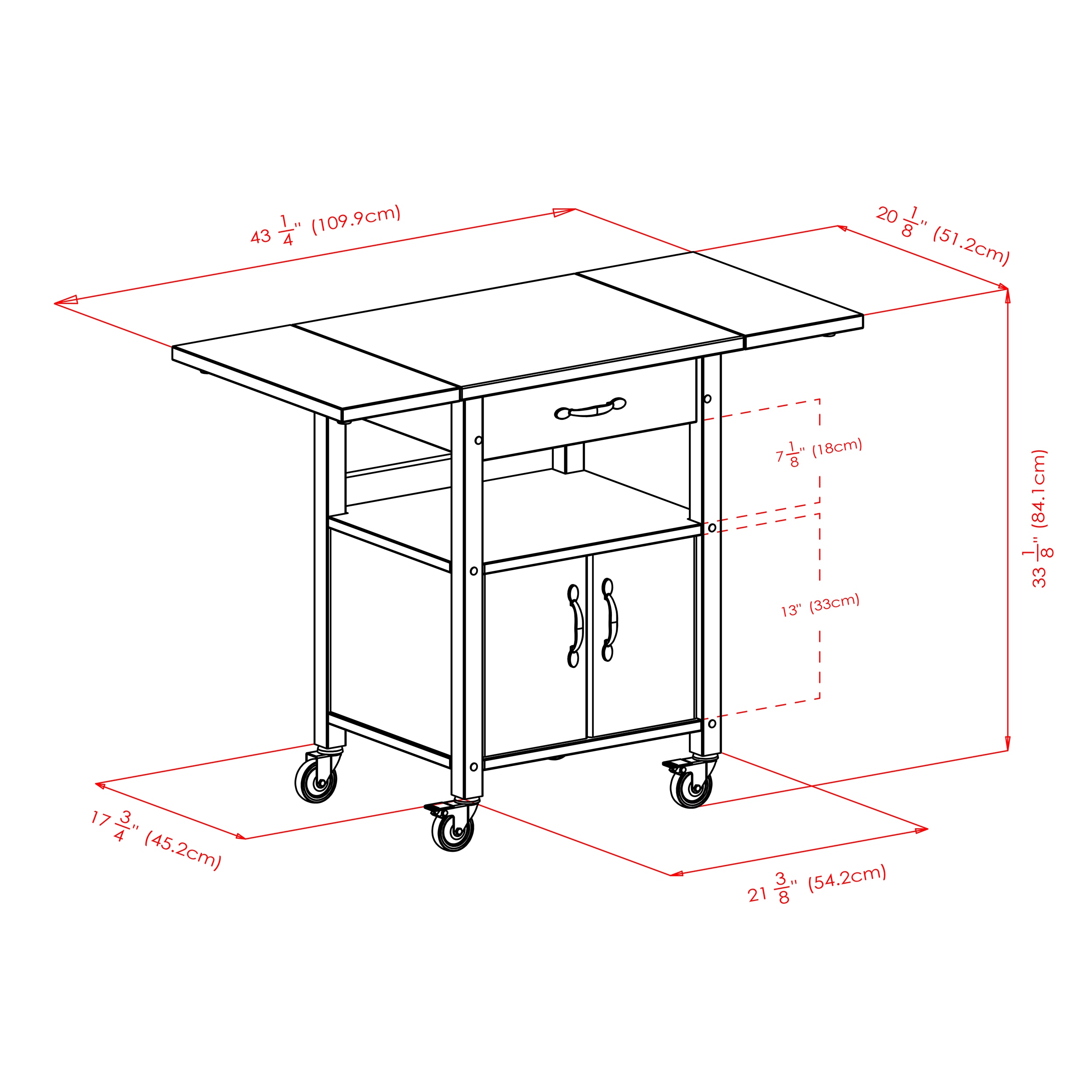 Transitional Brown Wood Drop-Leaf Kitchen Cart with Storage