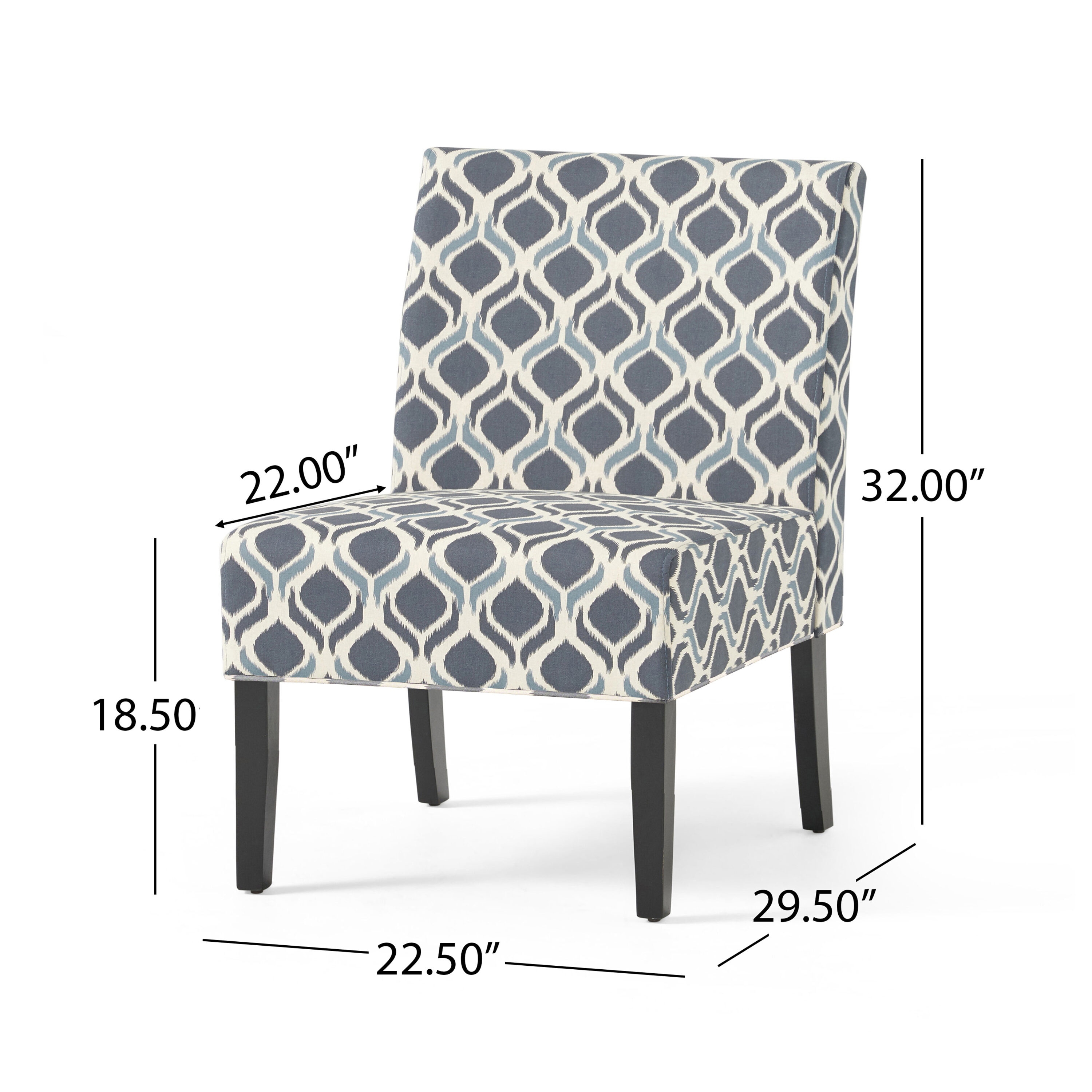 Chic Geometric Blue & Navy Slipper Chair with Tapered Wood Legs