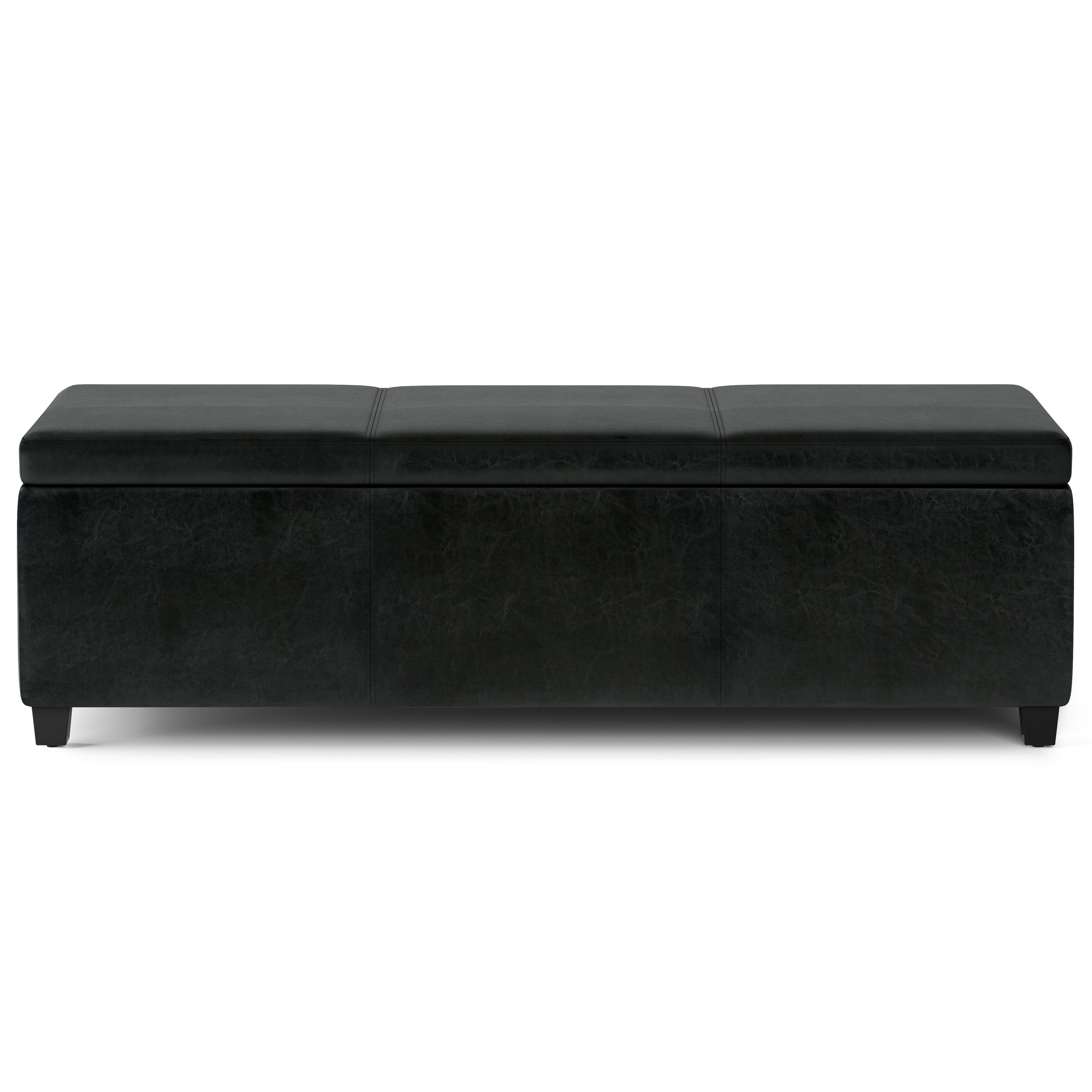 Midnight Black Faux Leather Extra Large Storage Ottoman Bench