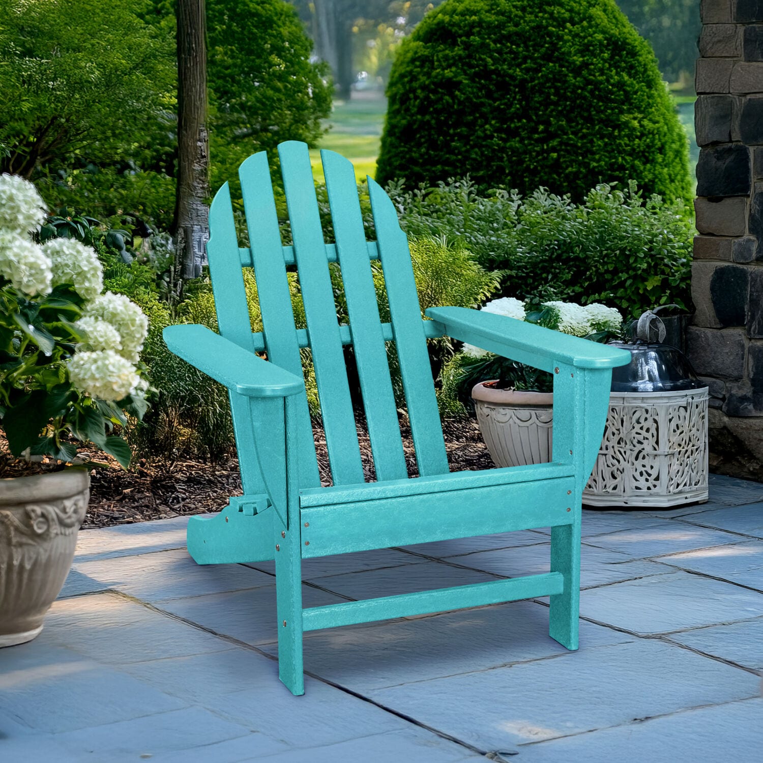 Hanover HVAD4030AR All-Weather Aruba Blue HDPE Frame Stationary Adirondack Chair with Slat Seat