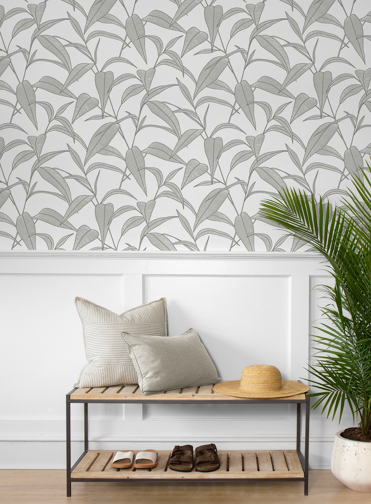 Greystone Pinstripe Leaf Trail Self-Adhesive Vinyl Wallpaper Roll