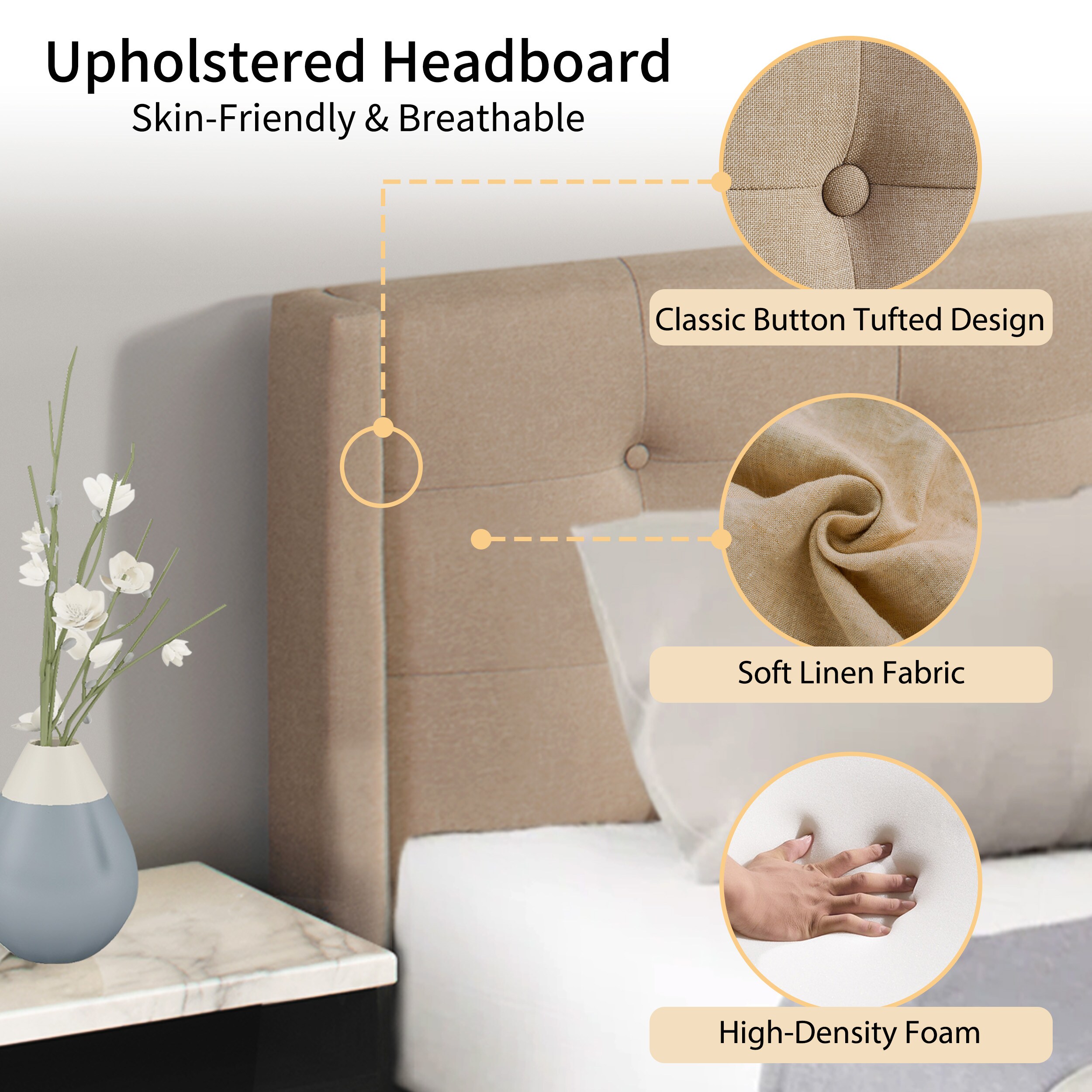 prilinex Beige Queen Wood Bed Frame in the Beds department at